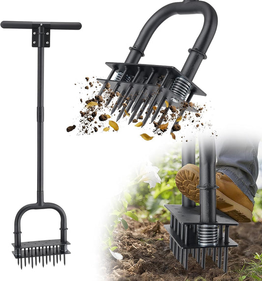 Lawn Aerator,55 inch Long Aerator Lawn Tool,Save Labour Core Aerator with 14 Steel Spikes,Manual Push Grass Aerator for Lawn and Garden,Yard