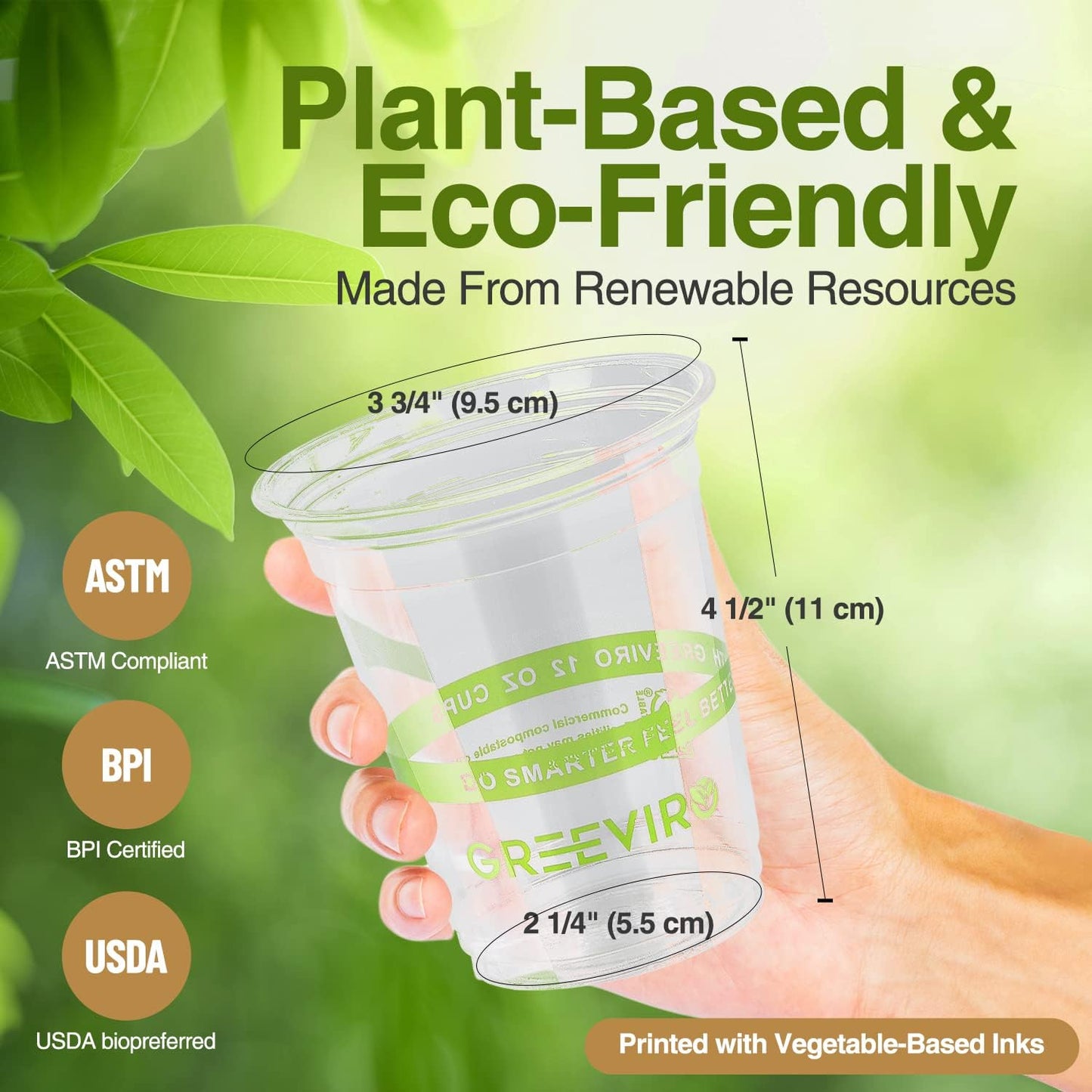 Eco Compostable Plant-Based Clear Plastic Cups 12oz Thick, Reusable, Disposable Iced Coffee Cups for Smoothies, Beer & Any Beverages for Parties, Weddings & Gatherings