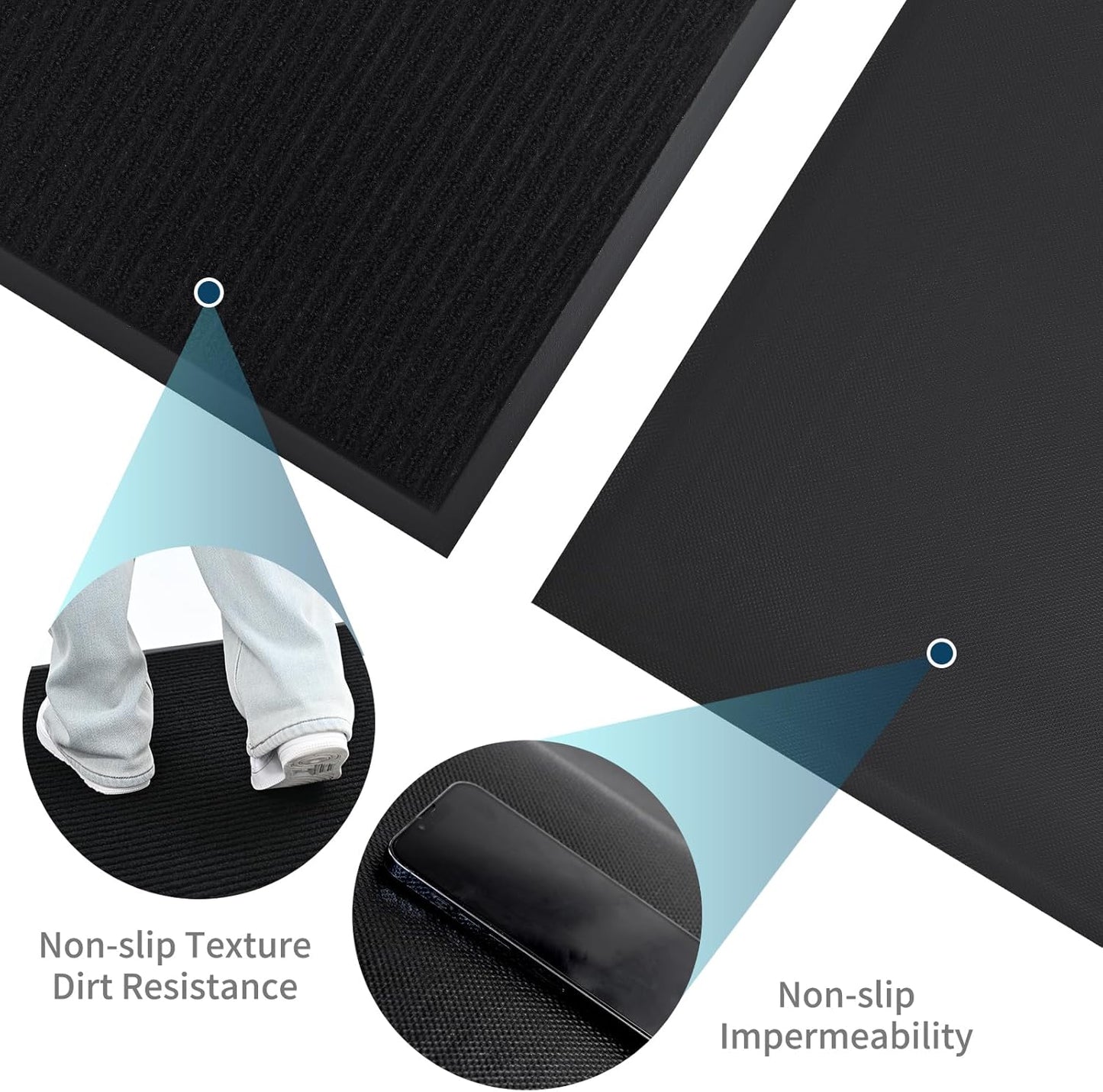 Rubber Door Mat About W3' ×L16' Heavy Duty Large Outdoor Indoor Mat Durable Entrance Doormat Waterproof Rubber Back Rugs for Home Entryway Patio Porch Office Business Areas (Jet Black)