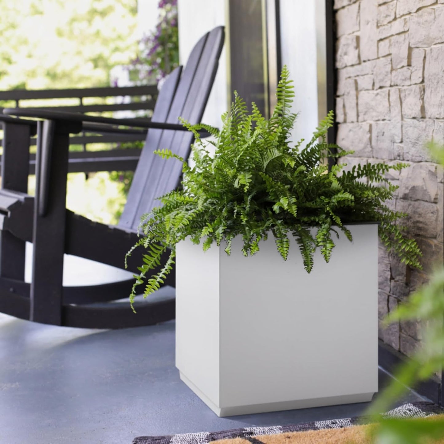 Metallic Heavy Cube Square Planter, No Assembly Required, Seamless Large Outdoor Planter, Tall Plants and Flowers 17'Lx17'Wx20'H 24lbs White