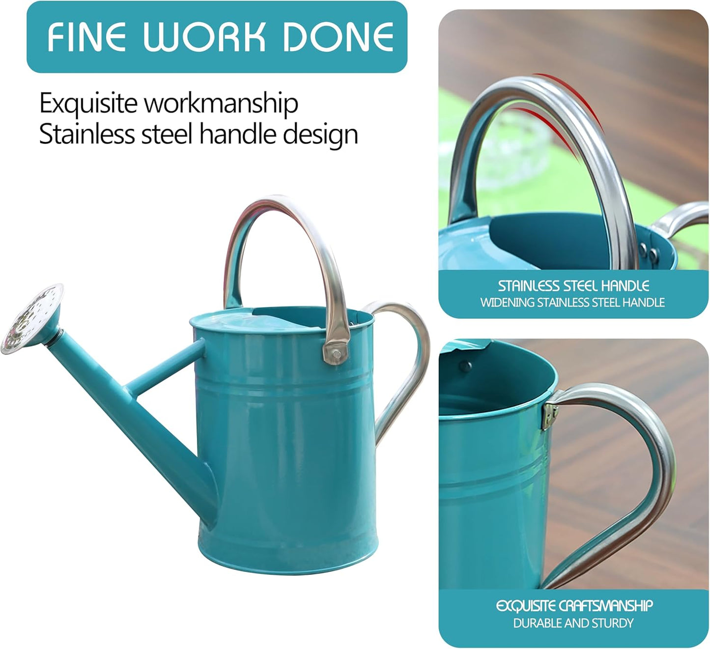 Metal Watering Can for Outdoor and Indoor Plants, Watering Can Decor, 1 Gallon (Leaf Green)