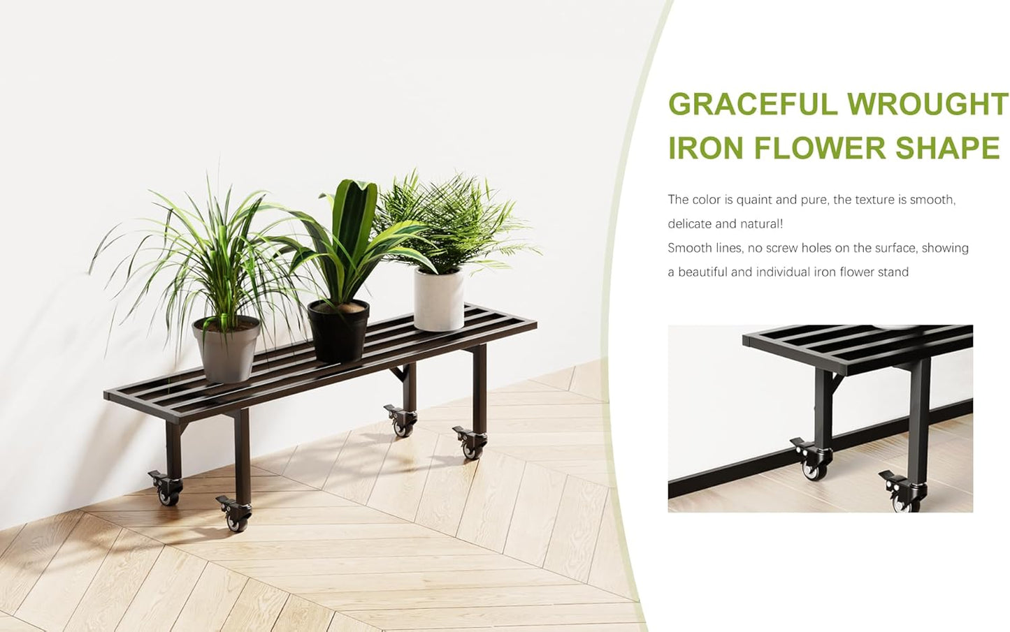 Zhongma One Tier Metal Plant Stand with Wheels,(35.43 L x 8.66 W x 10.3 H) Heavy Duty Plant Holder for Home, Window,Garden, Plant Lovers, Display Stand