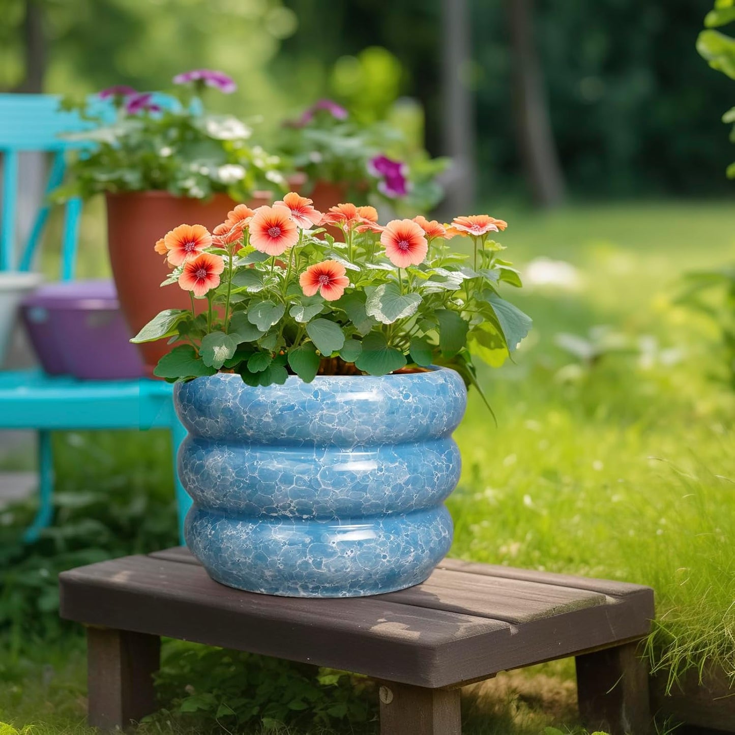 SQOWL 10 Inch Planter Pot - Ceramic Plant Pot with Drainage Hole Planter for Indoor Plants Large Flower Pot Decorative Plant Pot Outdoor Planter for Porch Decor Blue