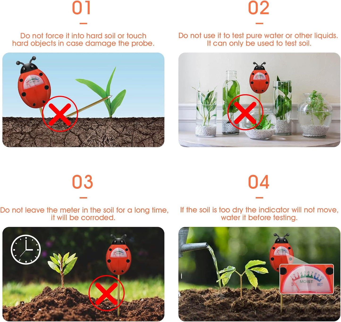 UNIWA Soil Moisture Meter, Plant Moisture Meter, Soil Hygrometer Sensor for Gardening, Farming, Indoor, and Outdoor Plants, Plant Water Monitor Gardening Gifts, No Batteries Required, 2-Pack