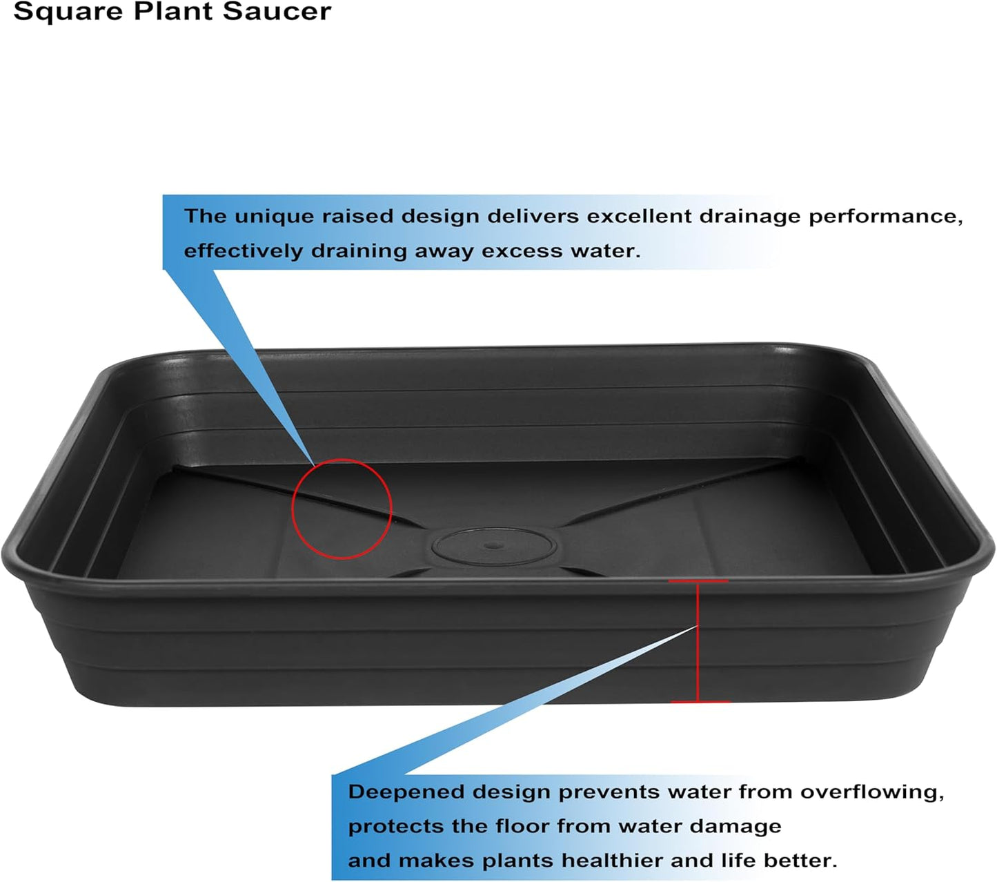 2 Pack Square Plant Saucer Tray 12 inch, Heavy Duty Plastic Plant Saucers for Indoors Outdoor, Flower Plant Drip Trays for Pots, Square Seed Starting Tray, Seedling Growing Trays