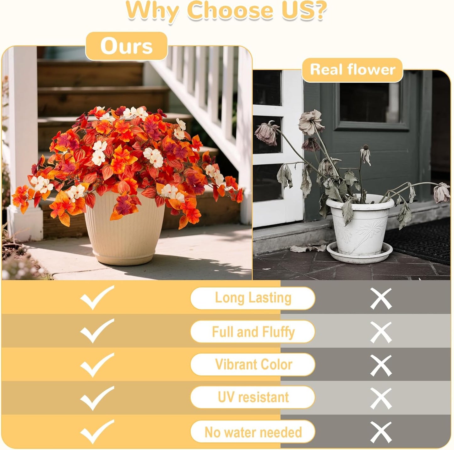 Fake Fall Flowers Artificial for Decoration 2PCS Faux Silk Fall Flowers Plants for Outdoors Outside Planters UV Resistant Looks Real for Front Door Porch Patio Garden Decor