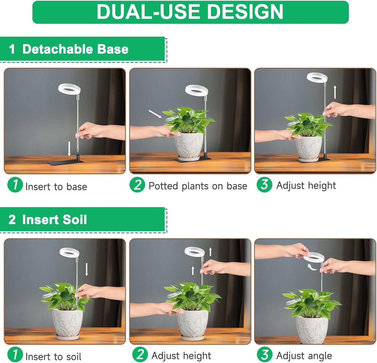 Grow Lights for Indoor Plants,Full Spectrum Plant Lights for Indoor Growing with with 3/9/12H Timer, 3 Color Modes, 10 Brightness, 6.5"-26" Height Adjustable Small Grow Light, 2 Pack(3.4in)