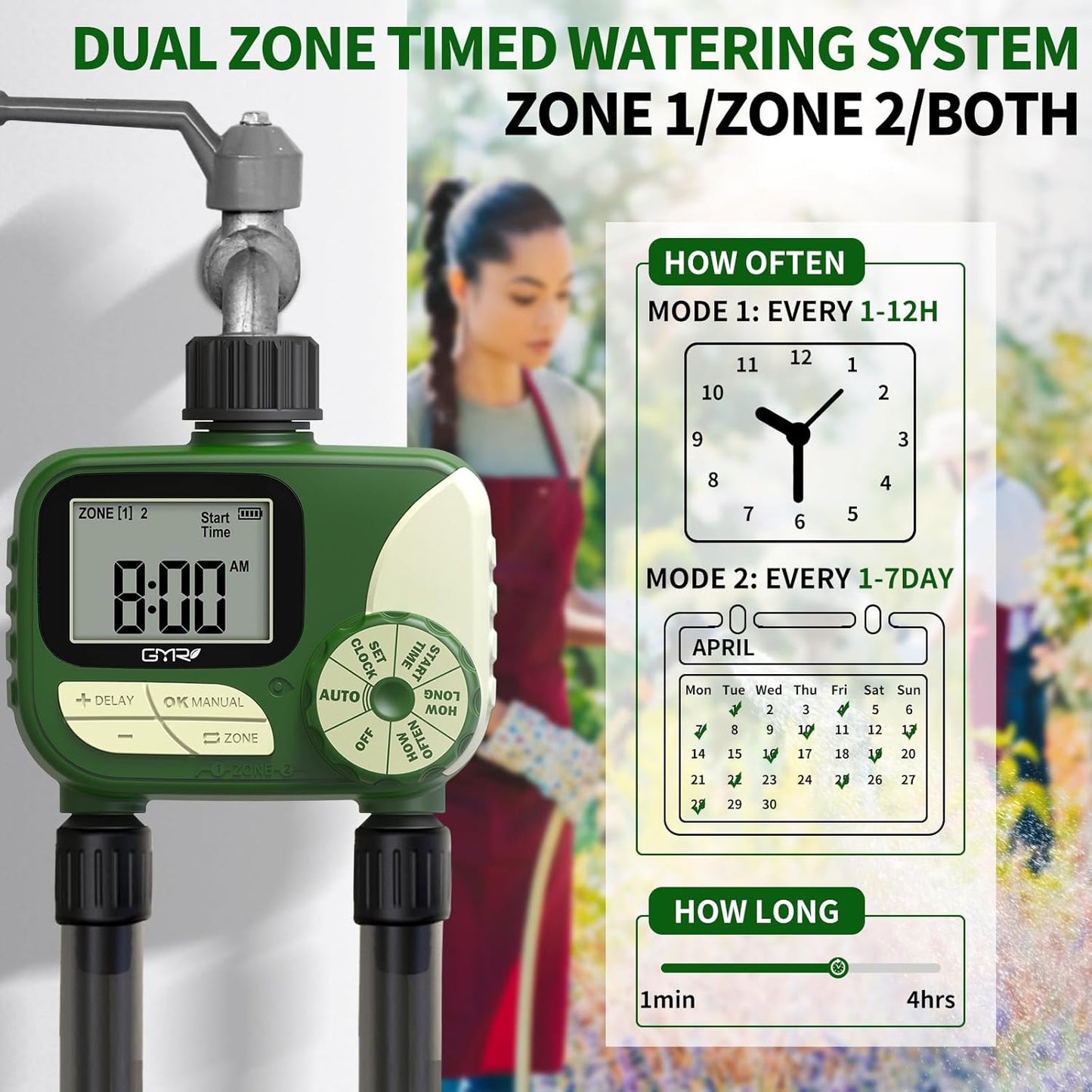GMR Hose Timer for Watering, Water Timer, Irrigation Controller for Garden Hose Faucet, Programmable Automatic Watering System/Manual/Rain Delay, IP54 Waterproof