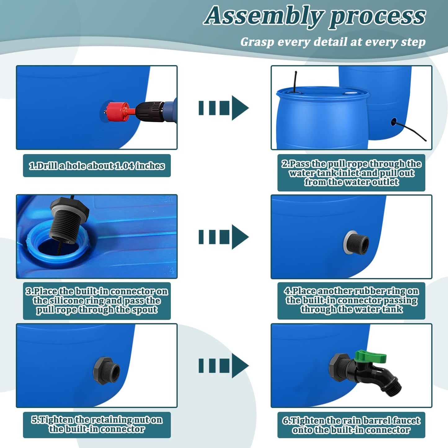 Plastic Rain Barrel Spigot Kit, High Flow Water Barrel Faucet, 3/4 PVC Rain Barrel Valve with Bulkhead Fitting for Outdoor Plastic Bucket Garden Barrels