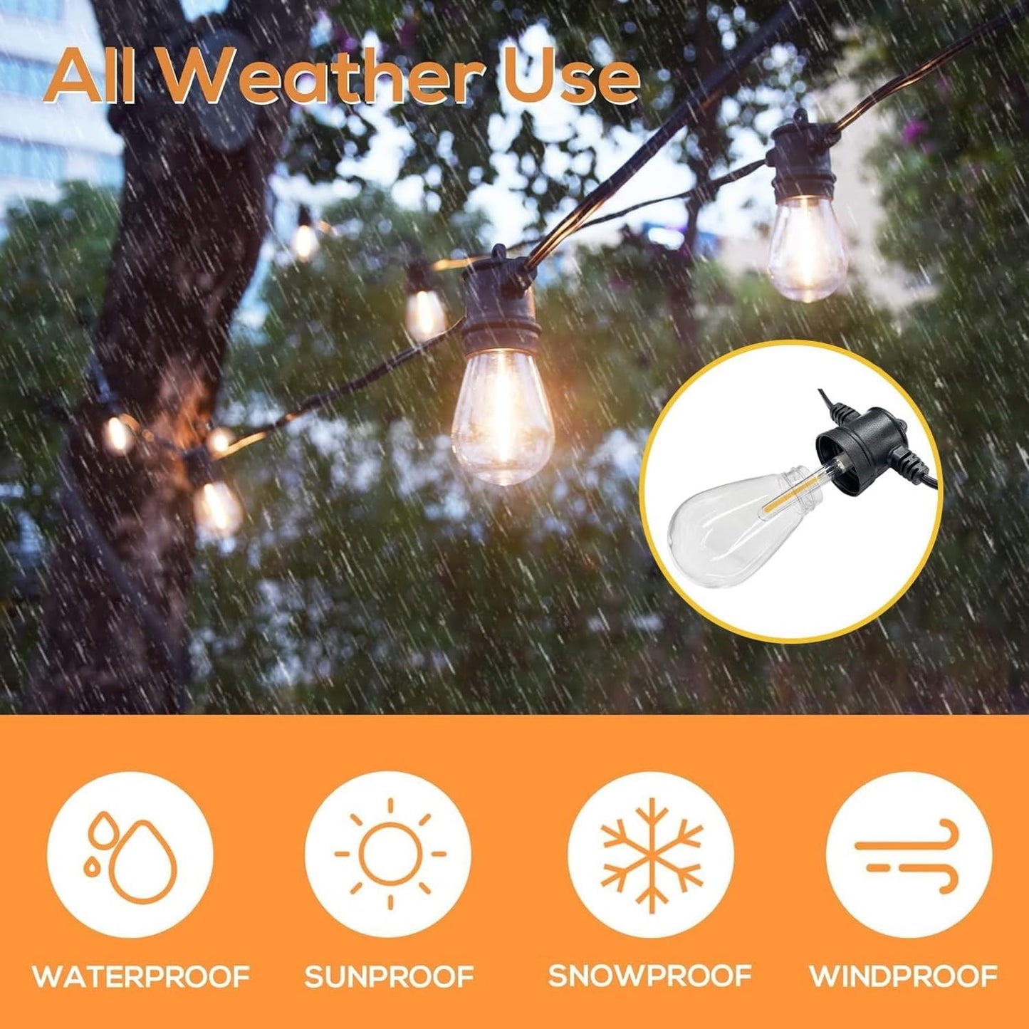 SUNTHIN Outdoor String Lights, 48FT Patio Lights with 16 LED Shatterproof Bulbs for Outside, Backyard, Deck, Porch, Garden, Bistro, Cafe, Party
