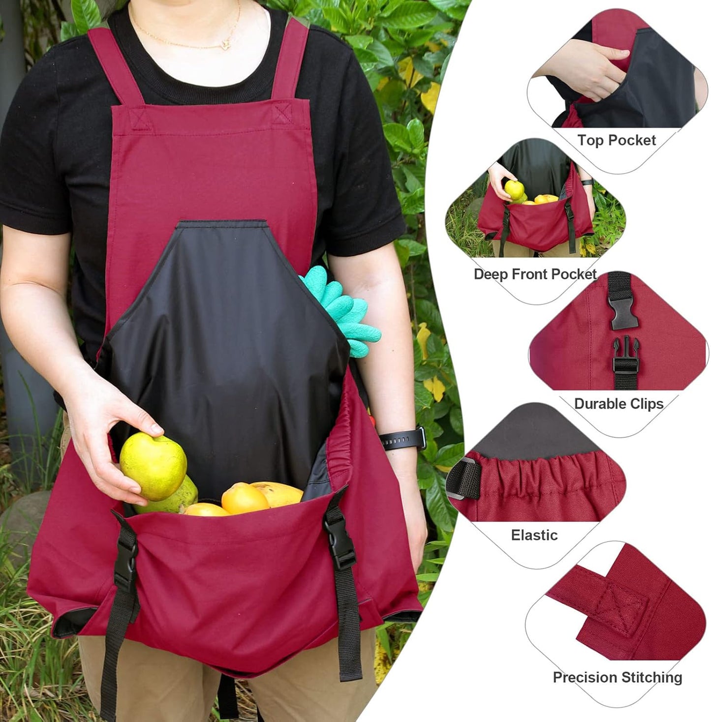 Garden Apron with Pockets Harvest Fruit Picking Bag,Canvas Adjustable Vegetable Harvest Apron for Home Gardeners