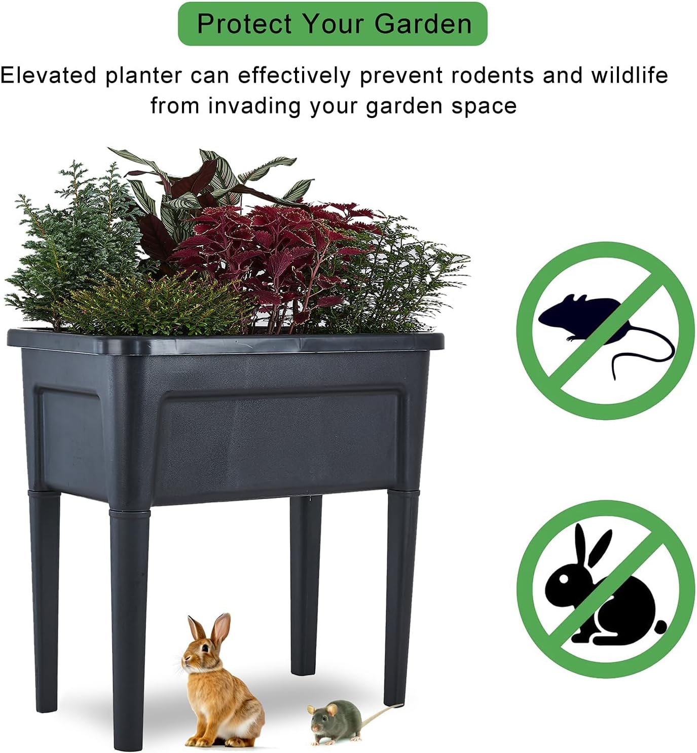 4 Pcs Plastic Raised Garden Beds with Legs，16 Gallon Outdoor Elevated Garden Planter Box，Perfect for Flowers, Vegetables, and Herbs