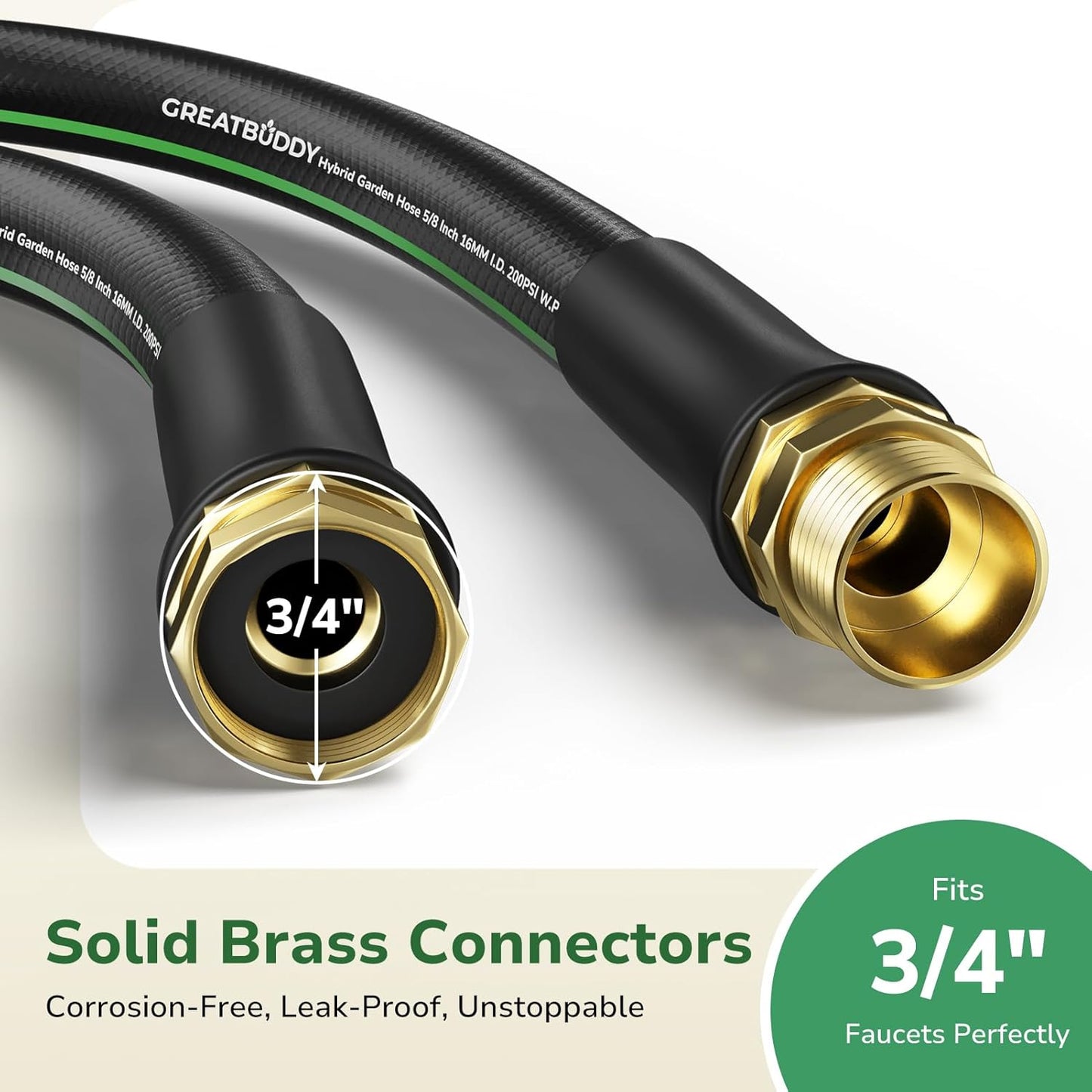 GreatBuddy 75 ft Garden Hose 5/8", Less Kink Heavy Duty Water Hose, Durable & Flexible Hose for Outdoor, Lawn, Car Washing, Pet Bathing and Household