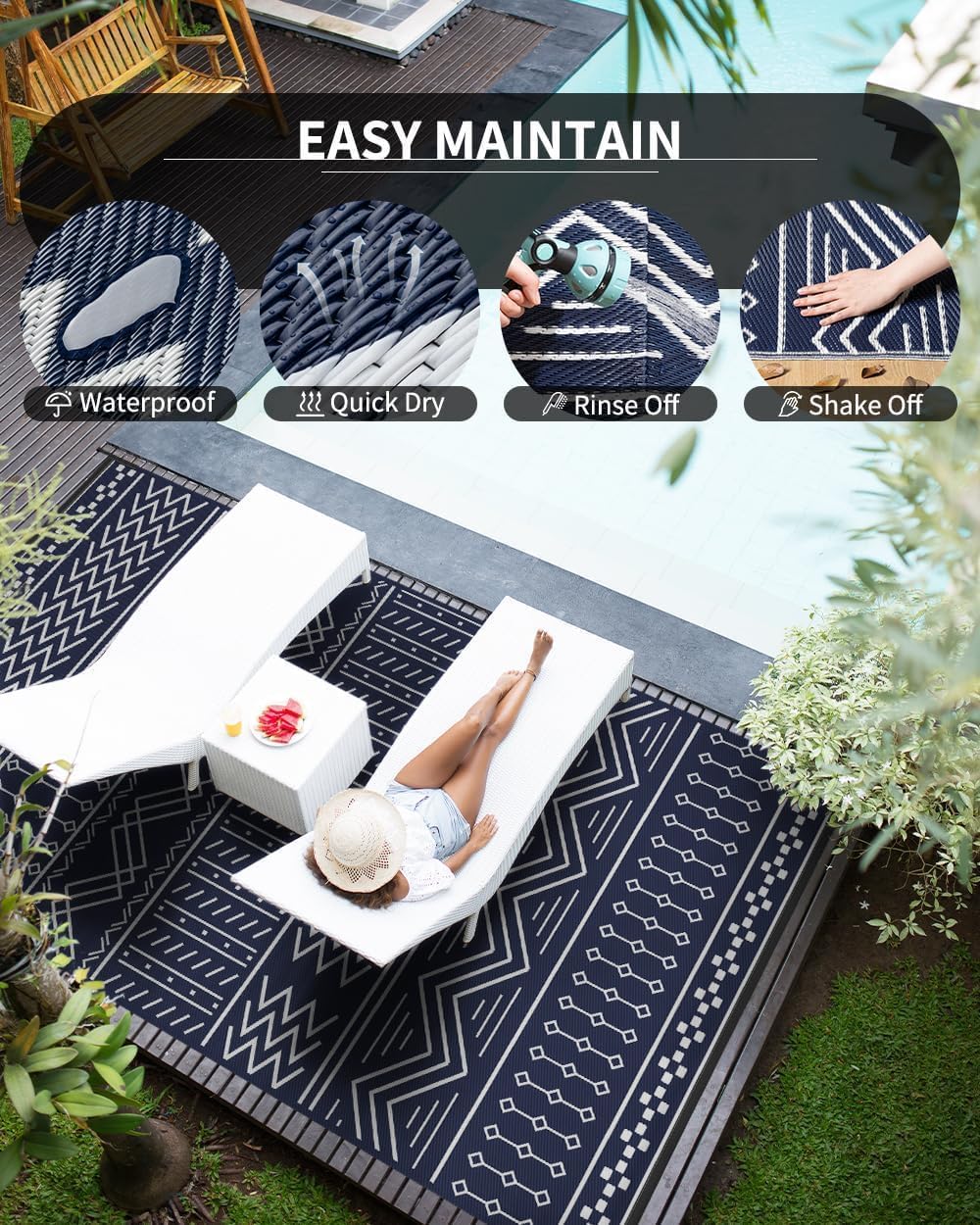 COCOER Outdoor Rug Carpet Waterproof 9x12 ft Patio Rug Mat Indoor Outdoor Area Rug for RV Camping Picnic Reversible Lightweight Plastic Straw Outside Rug for Patio Decor Decoration Boho Rug