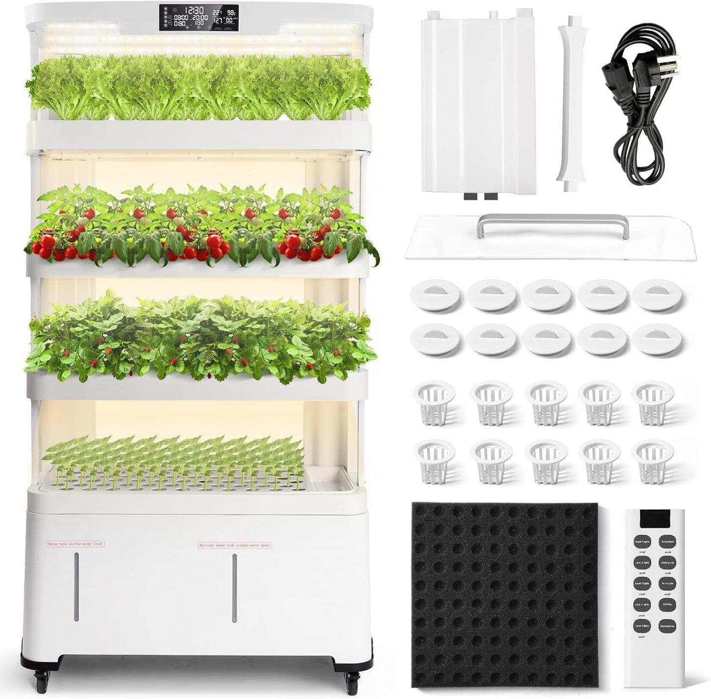 4-Tier Hydroponics Growing System Kit with 130 Pods, Lager Indoor Garden System with LED Grow Light, Automatic Quiet Water Circulation, Food-Grade PP Material Hydroponic Tower for Vegetables