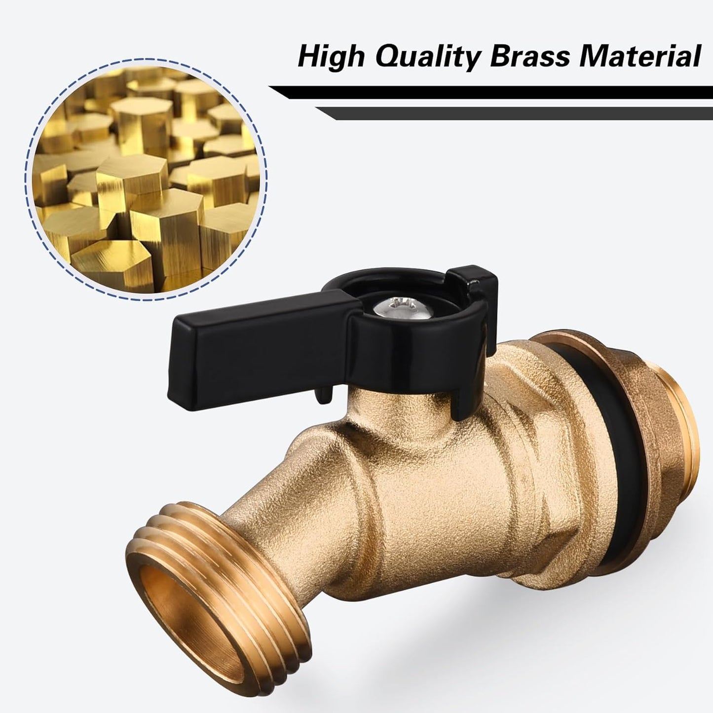 Brass Water Container Rain Barrel Faucets Lead-Free Compliant Spigot Bulkhead Fitting 1/2" Inlet to 3/4"GHT Male Thread Outlet with Quarter Turn Ball Valve Include Bulkhead Fitting and Washers