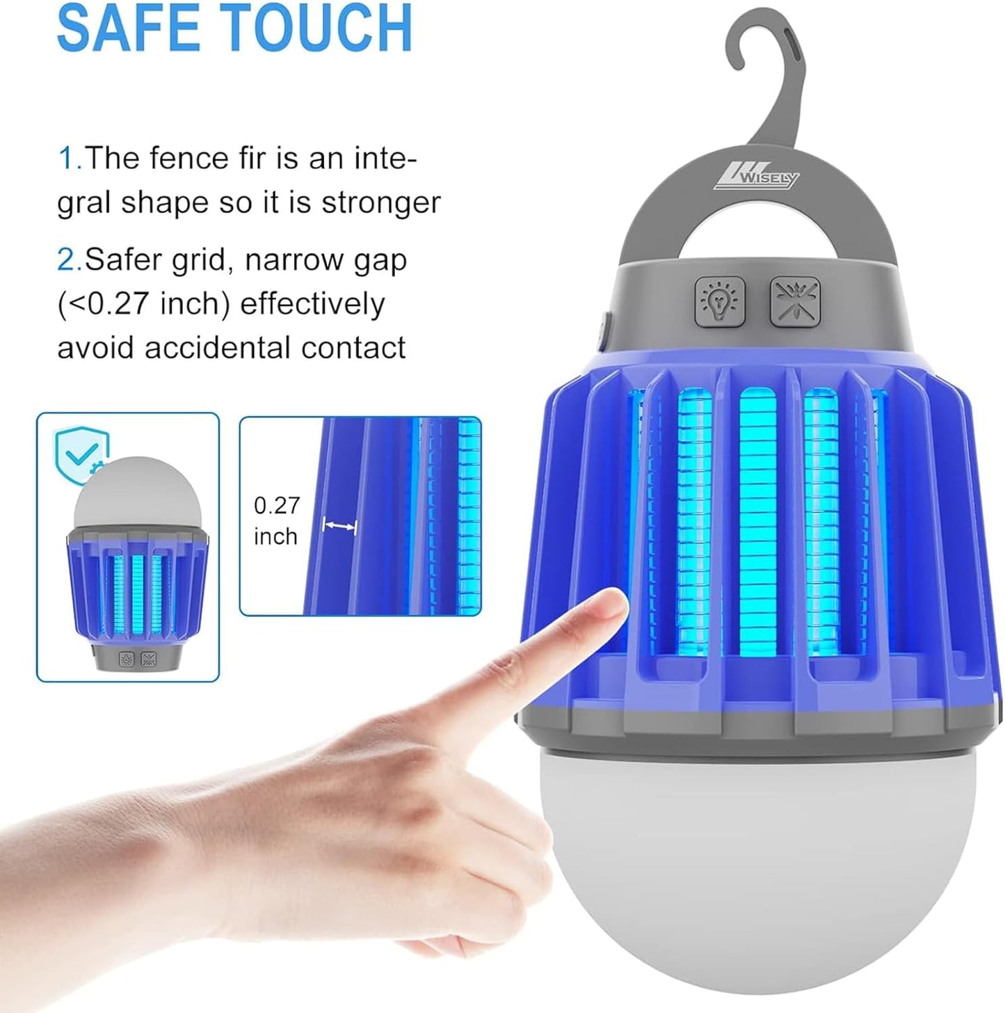 Wisely Bug Zapper Outdoor/Indoor Electric, USB-C Rechargeable Mosquito Killer Lantern Lamp, Portable Insect Electronic Zapper Indoor Trap, with LED Light 2PK