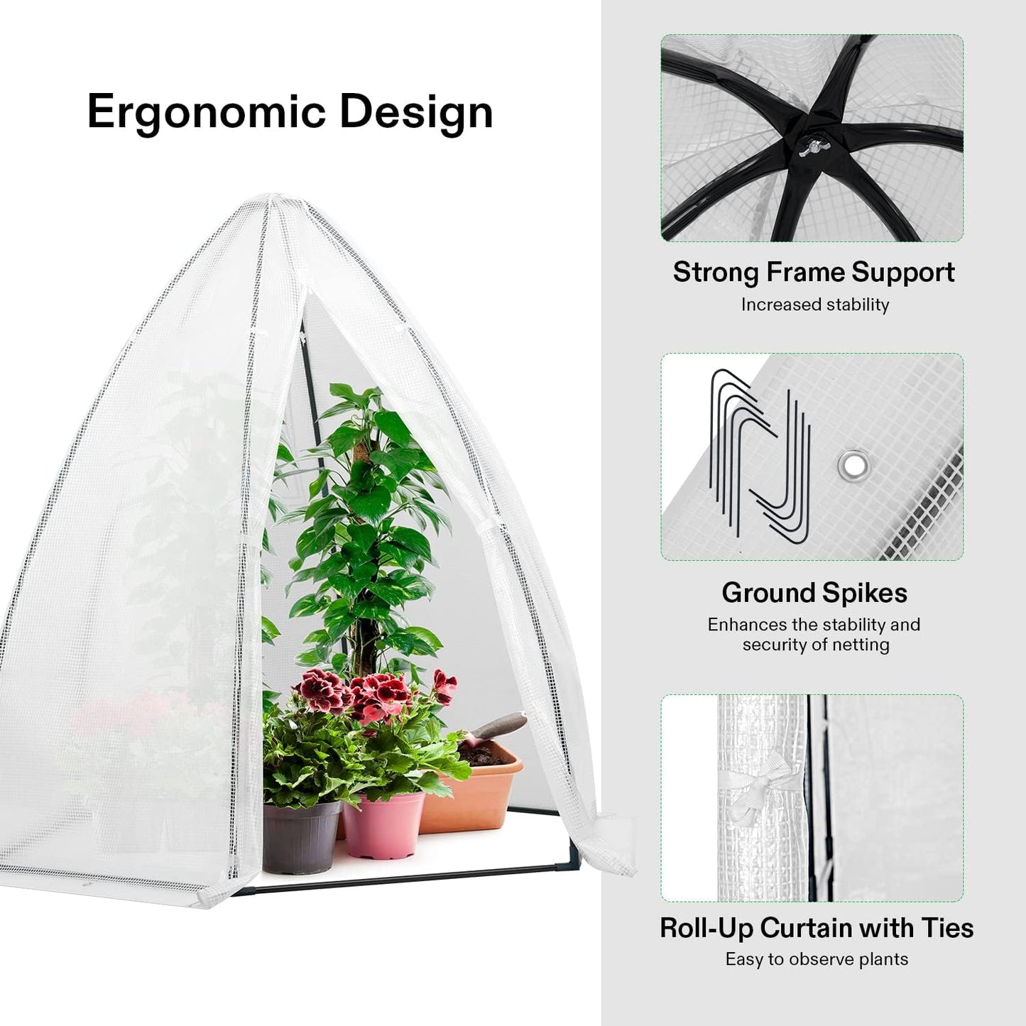 VIVOSUN Portable Mini Greenhouse 72x63x63-Inch Tent-Style Greenhouse, PE Cover with Roll-up Zipper Door and Window, for Indoor Outdoor or Garden Plant Growing, White