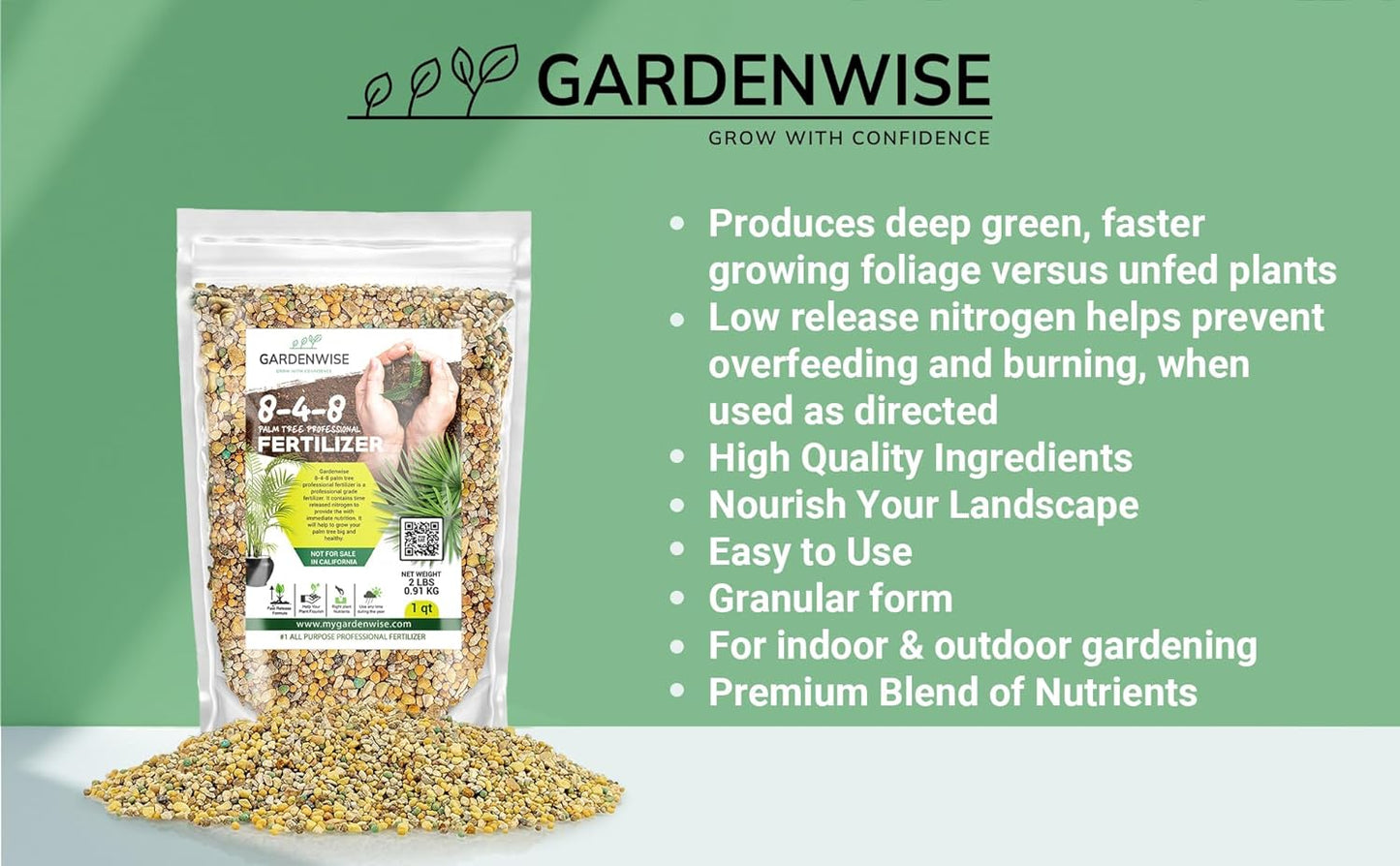 8-4-8 Professional Palm Tree Fertilizer Plant Food; for Indoor Potted Plants and Outdoor Landscape Palm Trees; Quick-Release Nitrogen Fertilizer and Continuous Feeding (1/2 Quart)