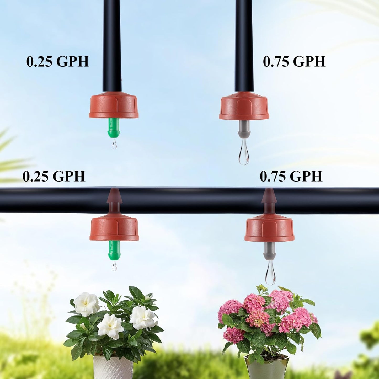 60Pcs 0.75 GPH Pressure Compensating Irrigation Spot Drippers,Constant Flow Barb Outlet Watering Dripper Emitters Heads Parts for 1/4 Inch Watering Tubing Line for Garden Pots Plants Irrigation System