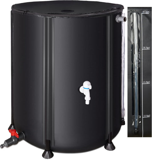 Collapsible Rain Barrel, Portable Water Storage Tank, Rainwater Collection System Downspout with tick Marks Portable Water Storage Tank (Black, 100 gal)
