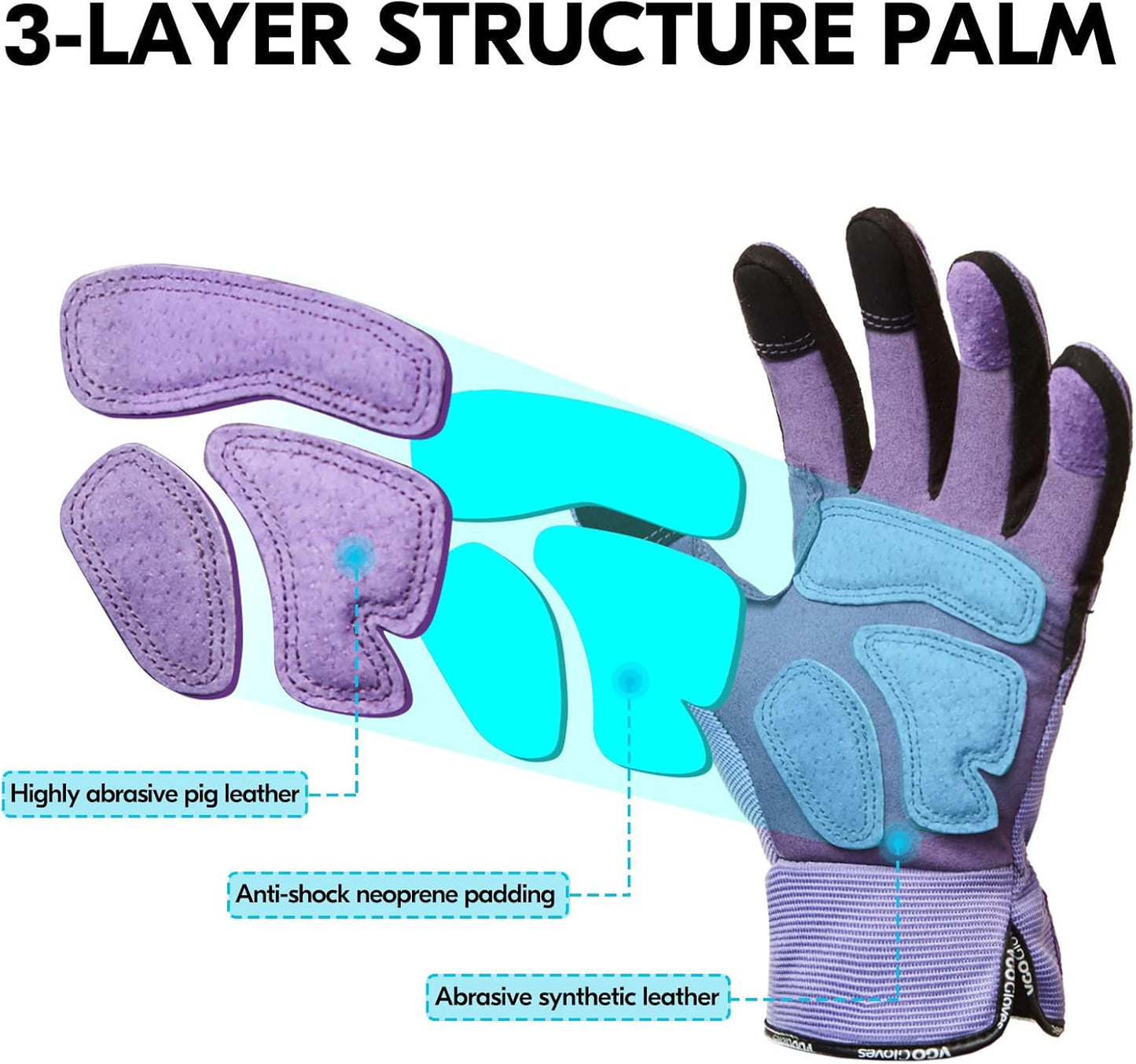 Vgo... Gardening Gloves Ladies,Safety Work Gloves,Touchscreen(Size L,Purple,SL7471)