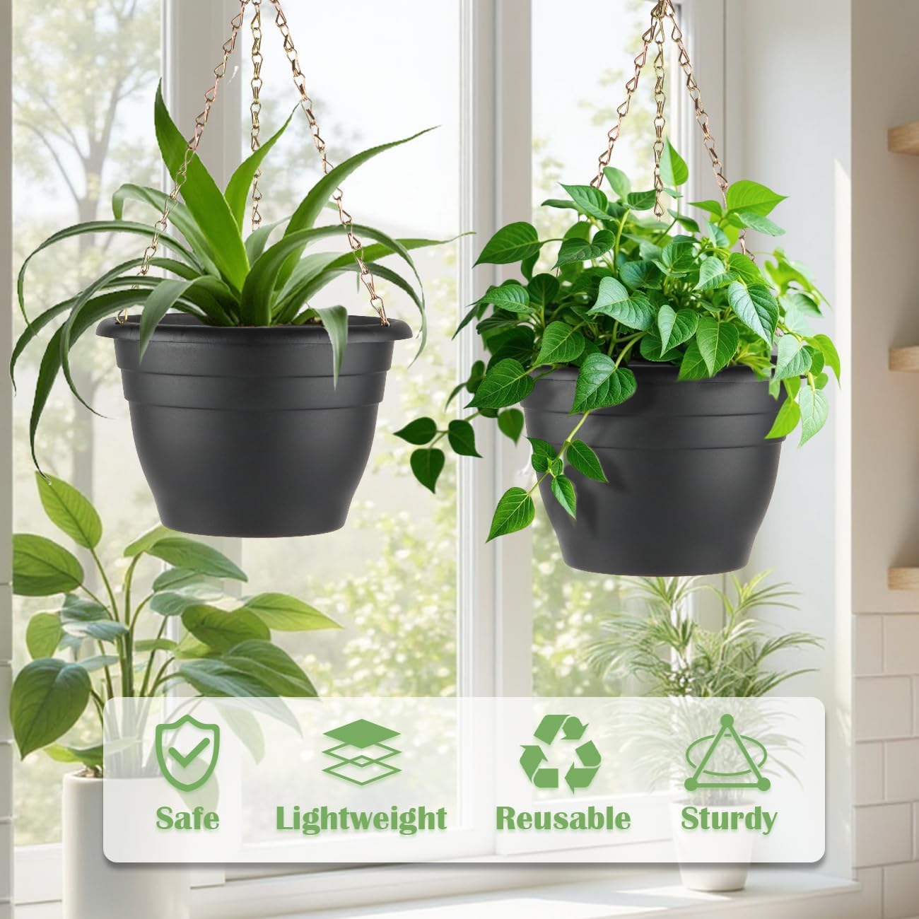 Plant Pots Indoor with Drainage, 3 Pack 11 Inch Plastic Pots for Plants（10 inch Inner Diameter）, Durable Plastic Flower Pots, Planters for Indoor Ourdoor Plants, Black