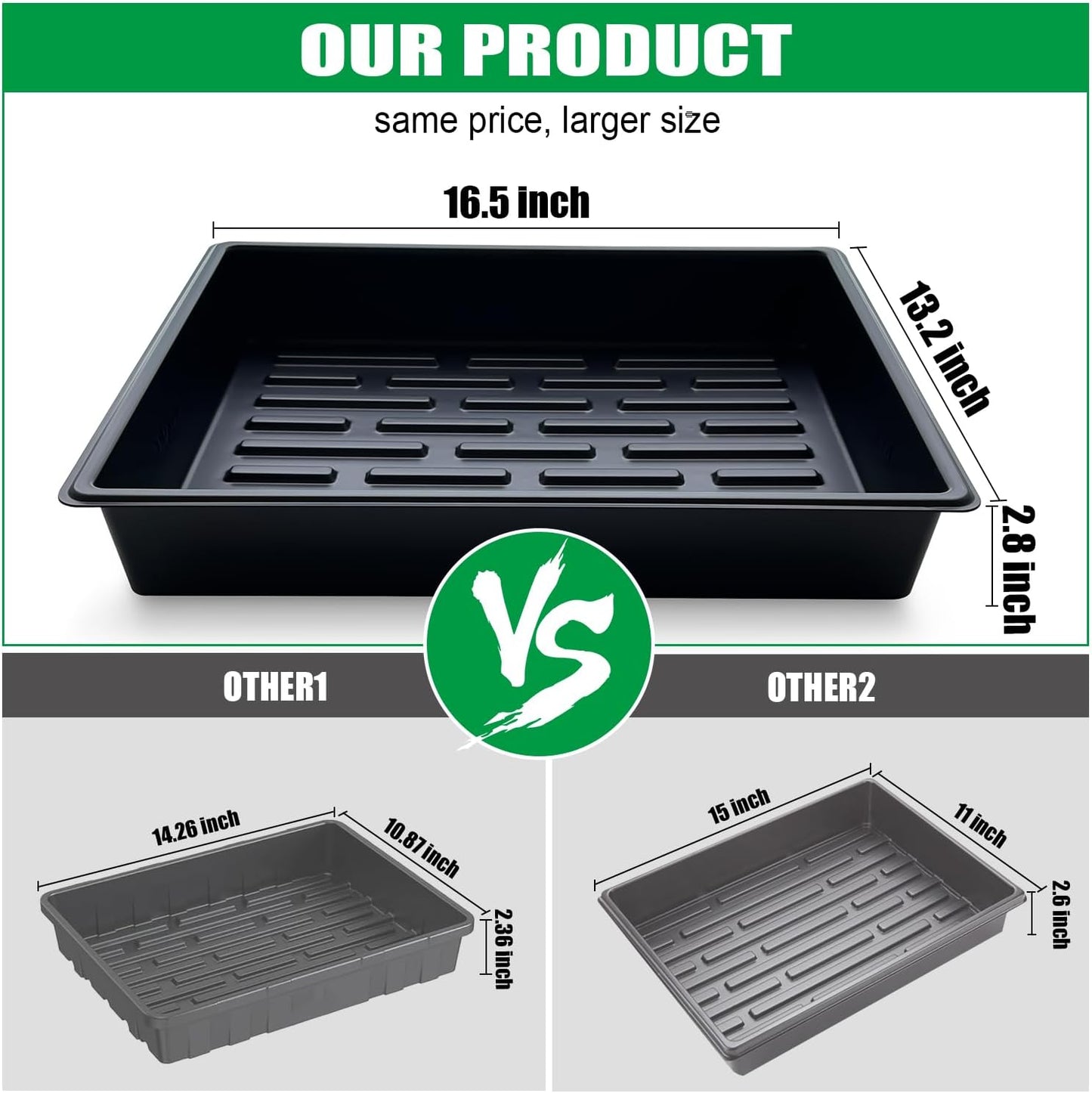 Seed Starter Tray, 5 Packs Plant Tray, Durable Plastic Growing Trays, Stackable Seedling Starter Trays Perfect for Indoor, Outdoor, Greenhouses, 16.5" L x 13.2" W x 2.8" H - Black