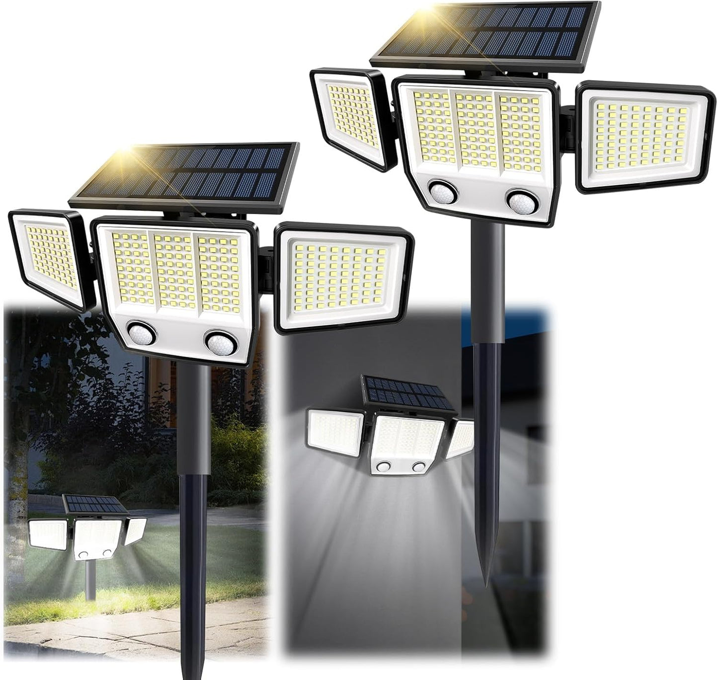 Solar Outdoor Lights with Stakes - Ground /Wall 2-in-1 Dual Use Solar Motion Sensor Waterproof Light, 3000LM 3 Modes 270°Illumination IP65 LED Security Lights Outdoor for Garden Yard Patio, 2 Pack