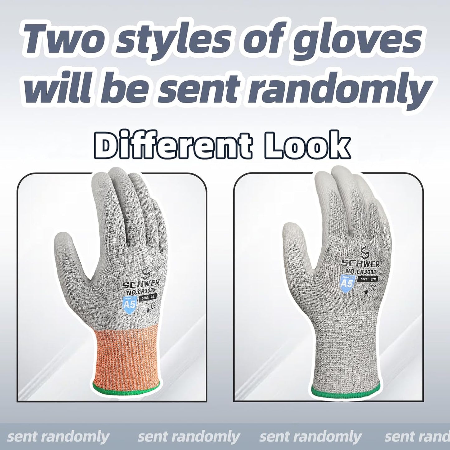 Schwer 12 Pairs ANSI A5 Cut Resistant Work Gloves, Cut Proof Gloves with PU Coating, Used for Metal Fabrication, WoodWorking, Construction, Non Slip, Durable, M, CR3088