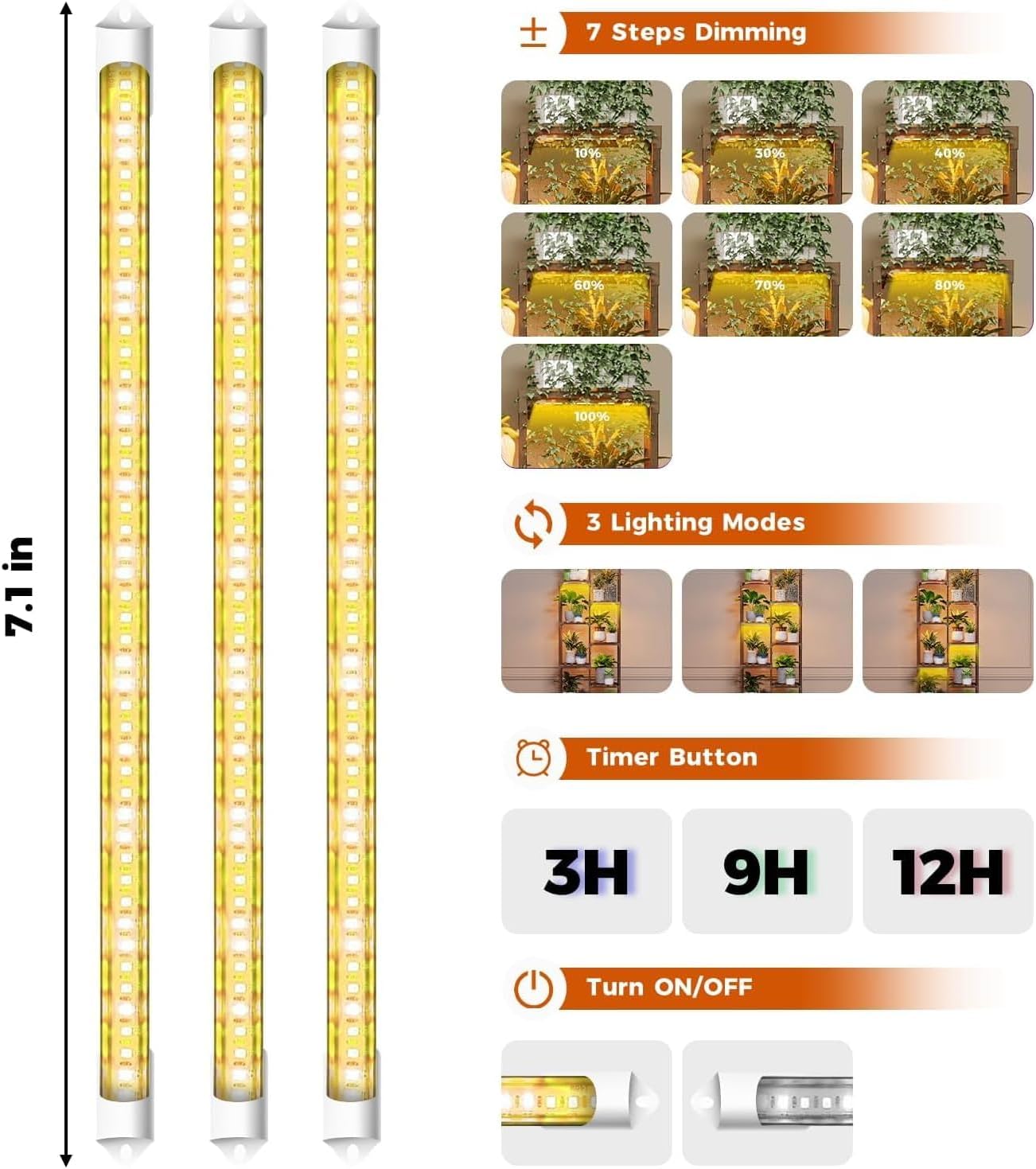 Bamworld Plant Stand with Grow Light Plant Shelf for Mutiple Pots 3 Tiers Ladder Plant Holder for Living Room Patio Boho Home Decor for Gardening Warm Light