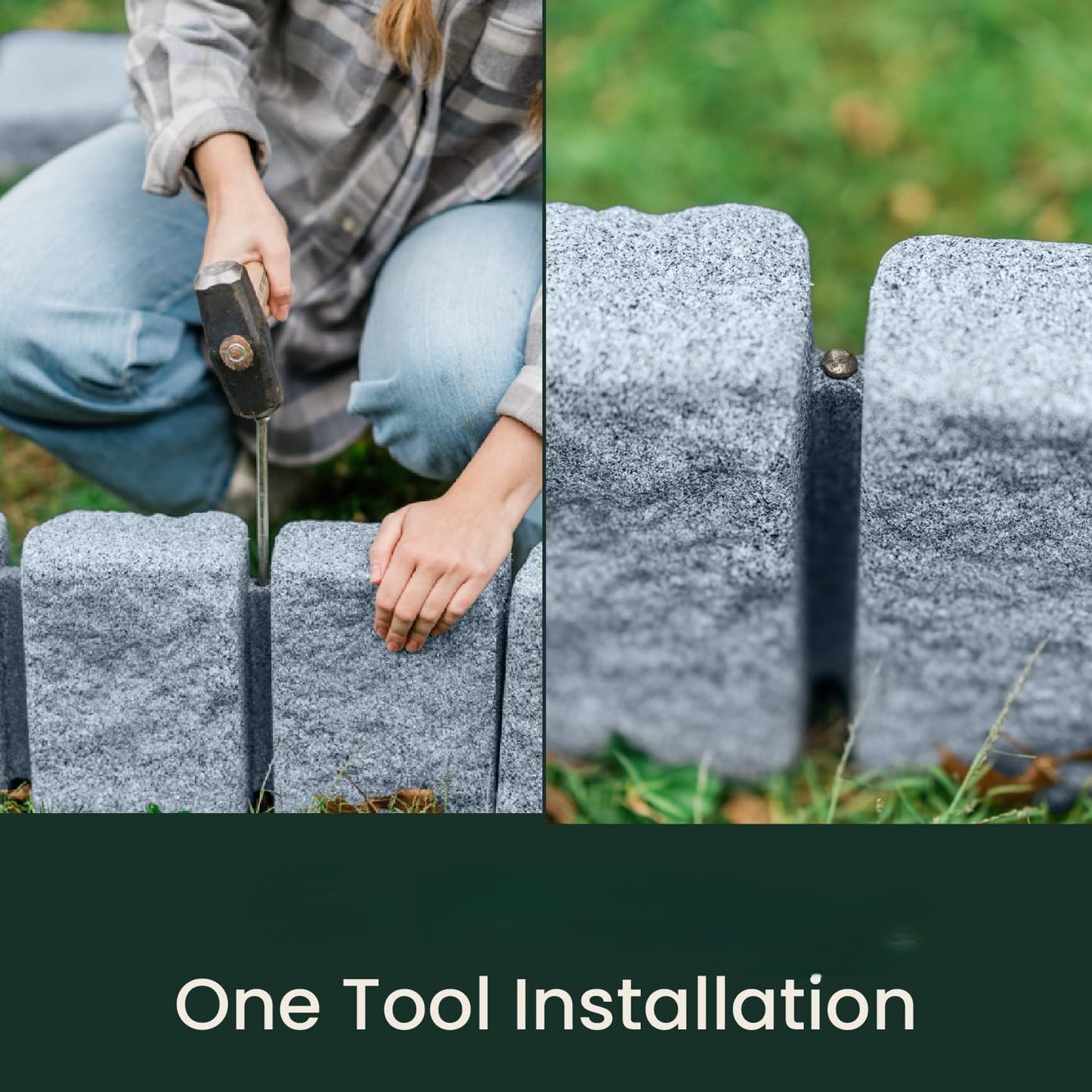 Beuta Landscape Edging | Garden Edging Border | Faux Stone Block XL for Lawn Edging, Flower Beds & Yard Edging – 40 Pack | Each Section Has 6 Blocks 48" L x 4" W x 9.5" H | 120 Spikes | Greystone