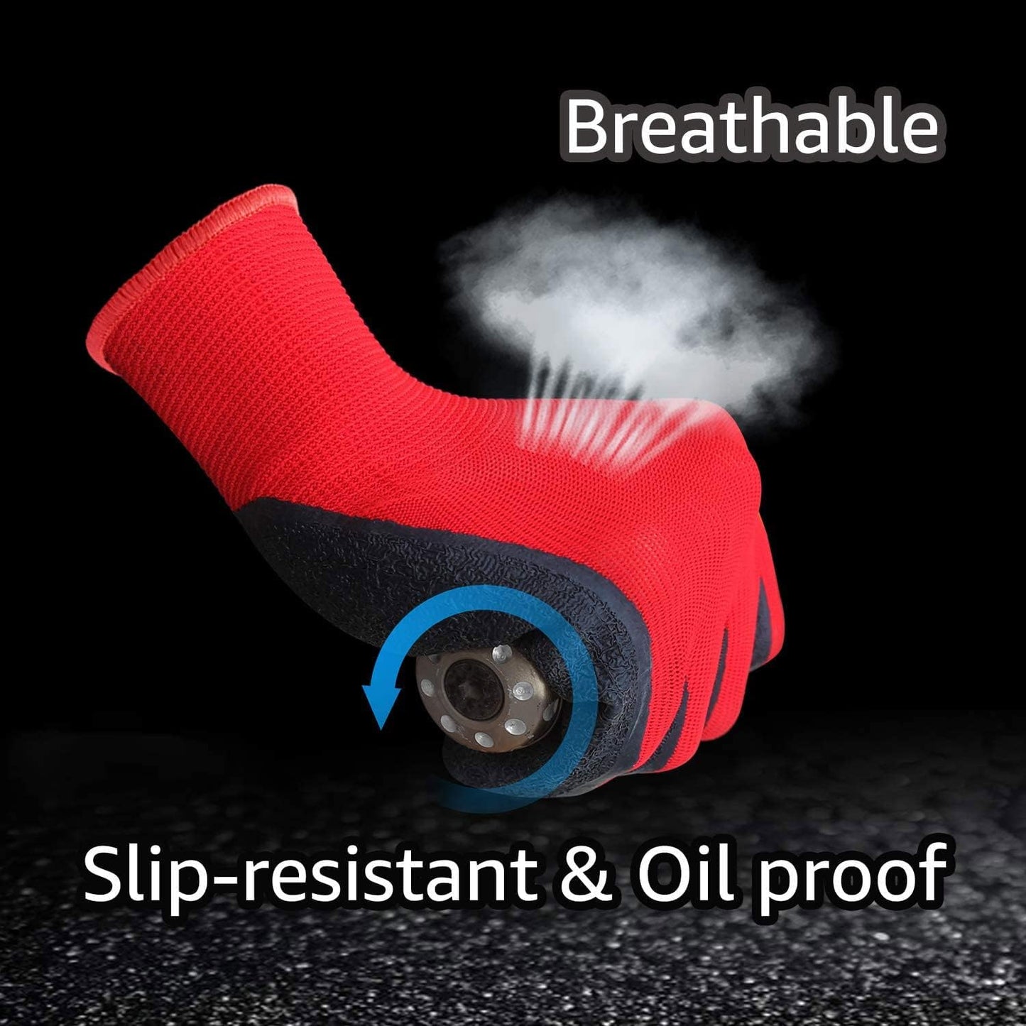 Evridwear Crinkle Latex Rubber Hand Coated Safety Work Gloves for Men Women General Multi Use Construction Warehouse Gardening Assembly Landscaping (S-Size) 12 Pairs Pack