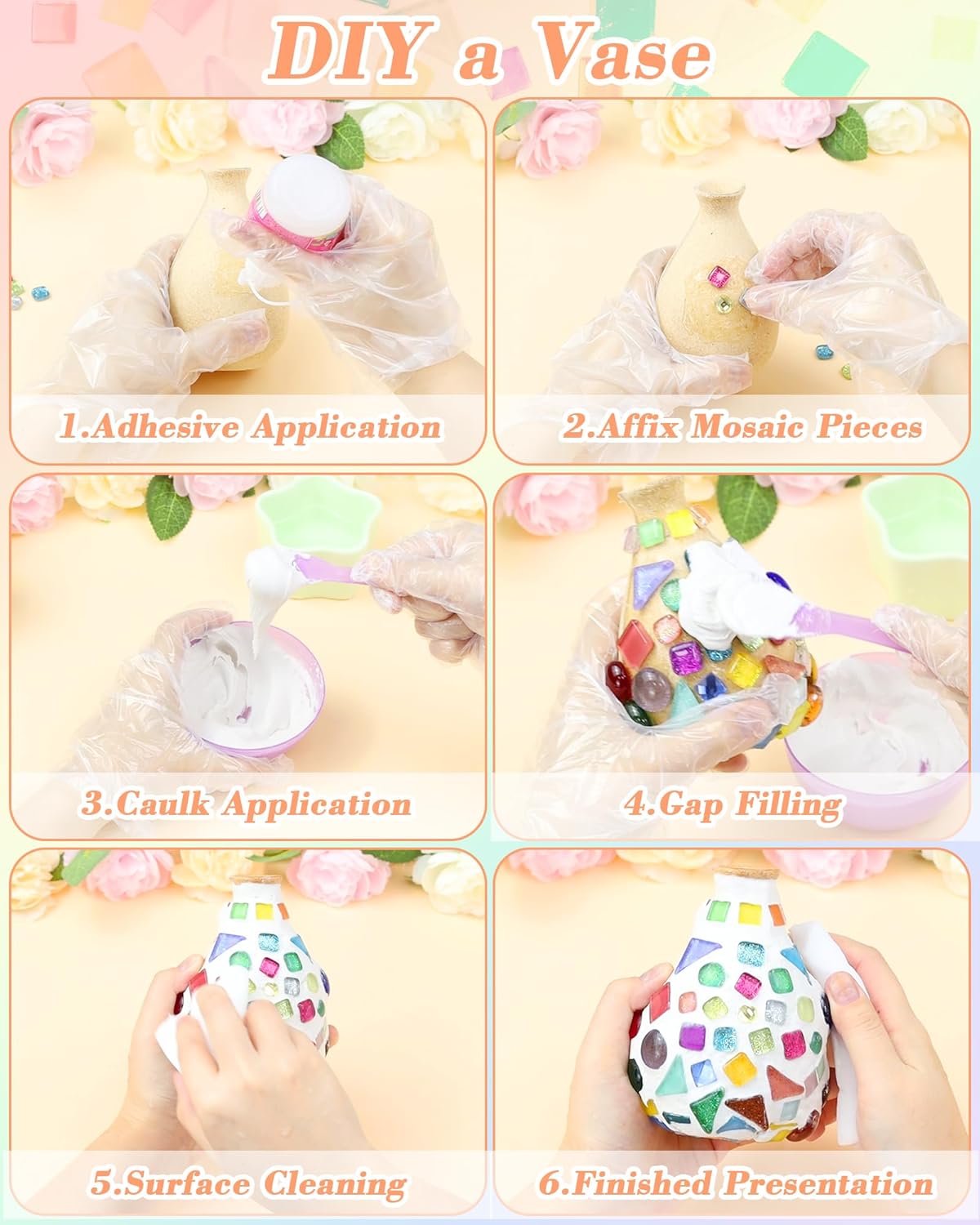 FIVEIZERO 420g Mosaic Tiles for Crafts - 280Pcs Glass Mosaic Kits, Mixed Shapes Mosaic Glass Pieces for Art, Irregular Tiny Mosaic Tile for DIY Projects, Home Decoration(Yellow)