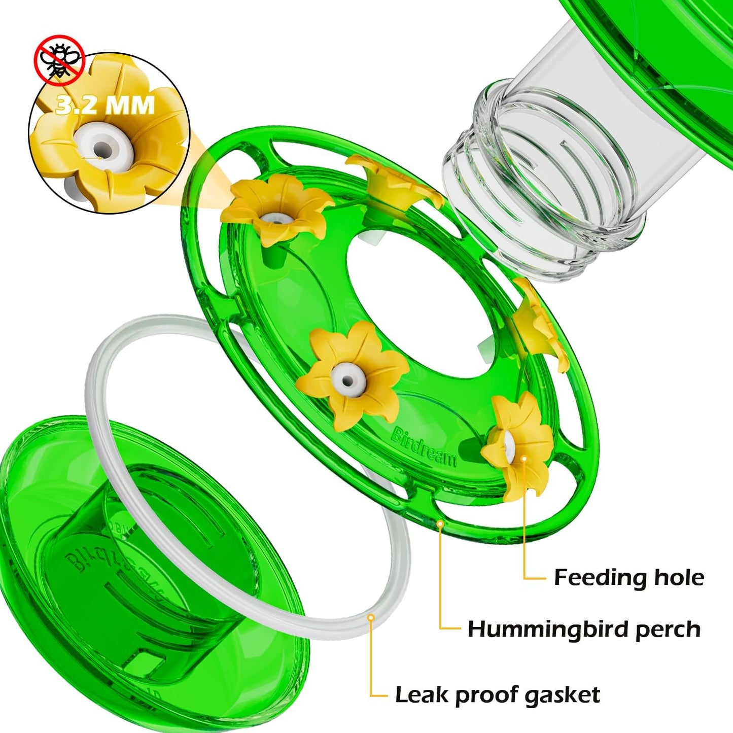 Birdream Hummingbird Feeder for Outdoors Hanging 40oz 10 Feeding Ports, 2 Pack Humming Bird Feeder with Ant Moat Brush Leak Proof - Green