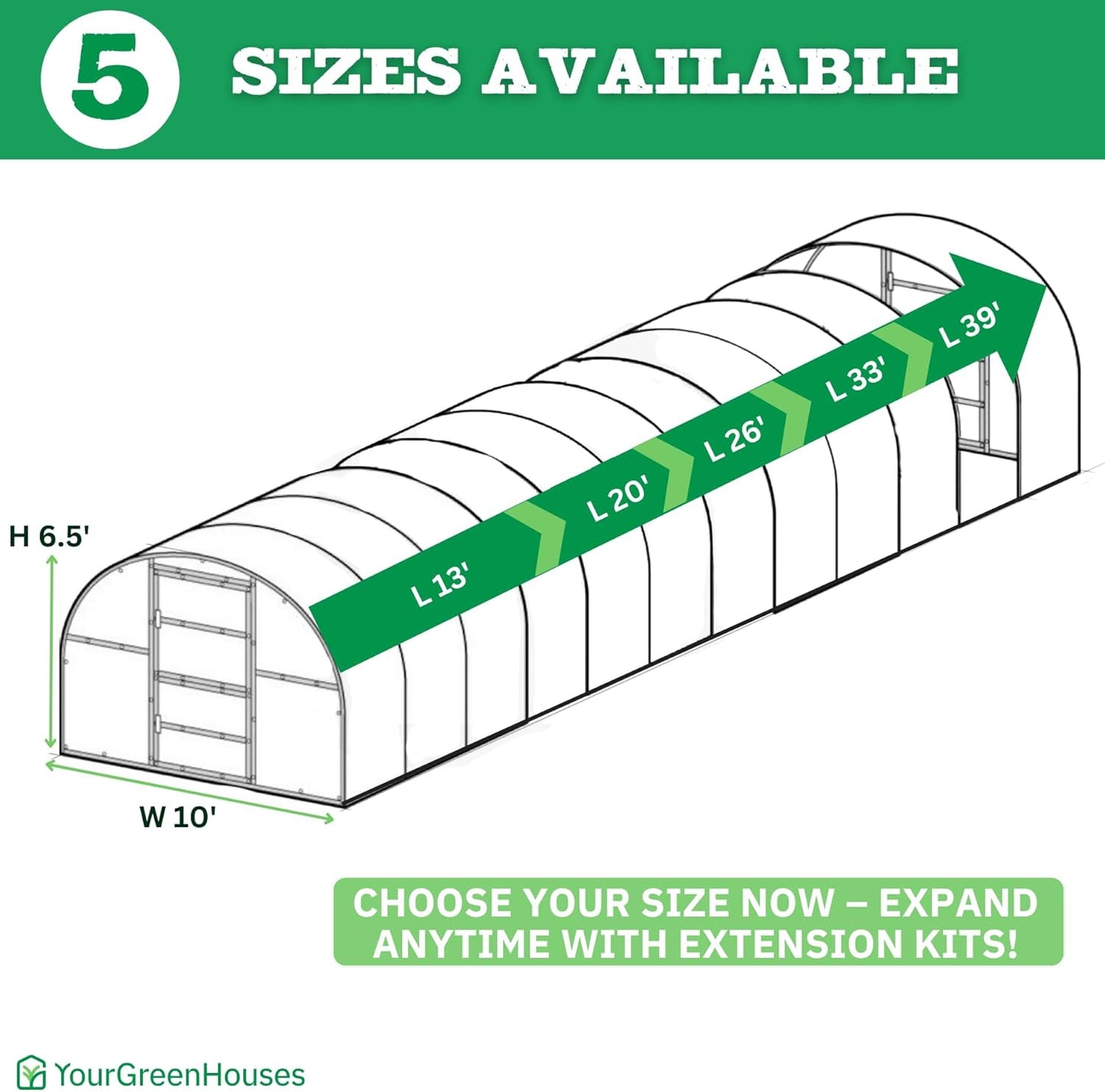 Polycarbonate Tunnel Greenhouse, Weather Resistant & Easy Assembly Greenhouses - Expandable Greenhouse for Outdoors, Garden House Tunnel with 6 Bonus Accessories & 10 Yr Frame Warranty(10x13 FT)