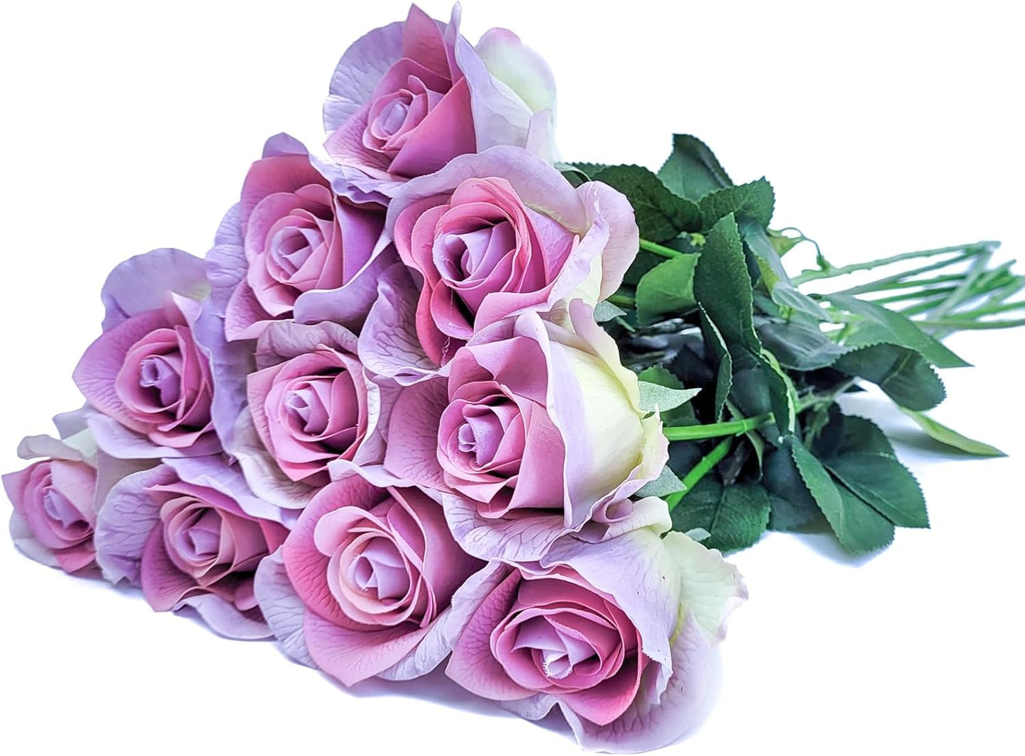 26inch Real Touch Artificial Roses - Long Stem Fake Silk Flowers with Leaves for Wedding, Home Decor, Centerpieces, Office Party, Looks Real (10,Lav Gray)