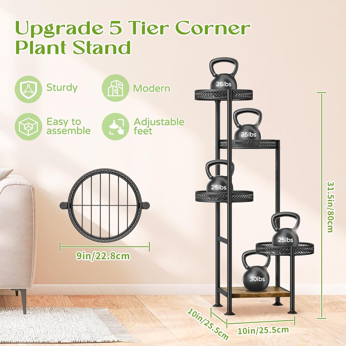 5 Tier Plant Stand Indoor Outdoor, Tierd Corner Metal Plant Stands Holder for Multiple Plants, Flower Orchid Pot Shelf Display Rack for Living Room Balcony Garden Patio, Black (5 tier-Hollow Black)