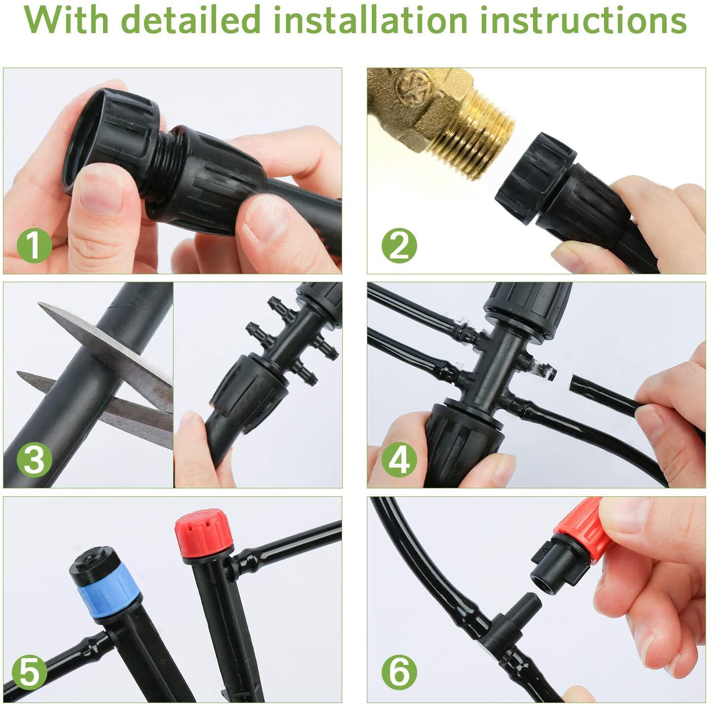 FAMILY'S BACKYARD 226FT Drip Irrigation System,Irrigation System for Garden Watering System,drip Irrigation kit1/2inch to 1/4inch Irrigation Tubing Hose Adjustable Nozzle Emitters Barbed Fittings