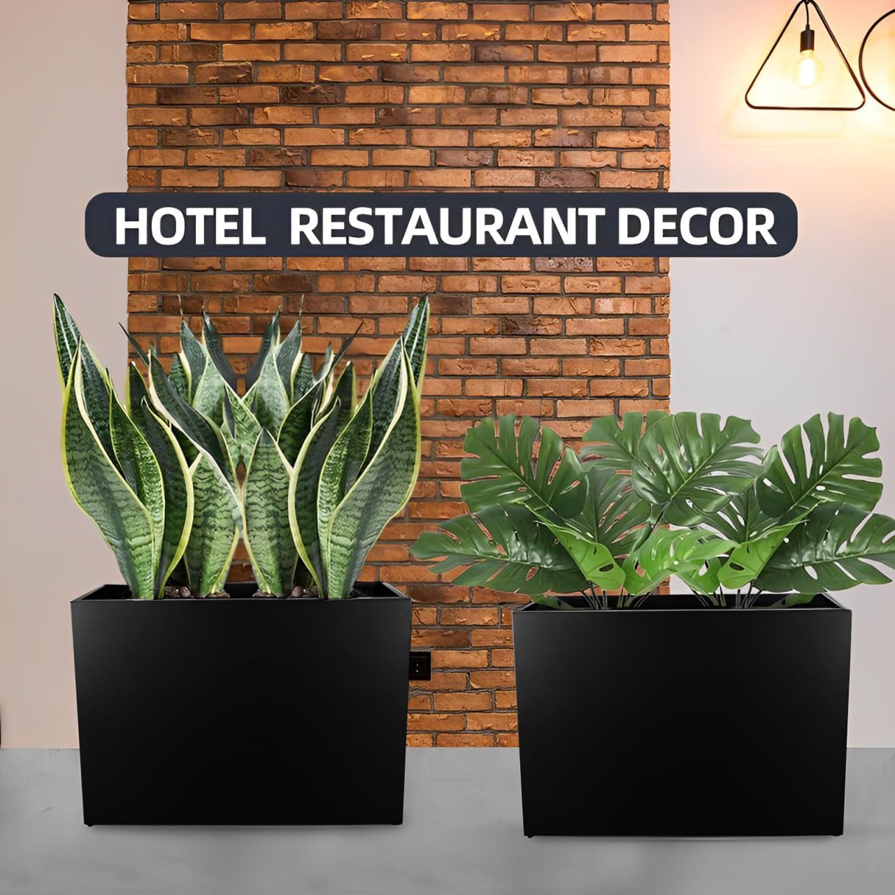 Metal Tall Long Planter Box Large Rectangular Planter Flower Pot with Drainage Holes for Indoor Outdoor Deck Porch Garden Home Patio Front Door (Black, M)