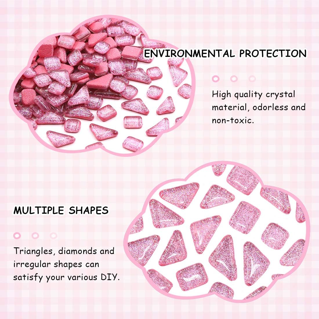 Swpeet 1 Pound Pink Shine Crystal Series Mosaic Tiles Assortment Kit, Square and Triangle Genuine Mosaic Tiles Glitter Crystal Mosaic Perfect for Home Decoration Crafts