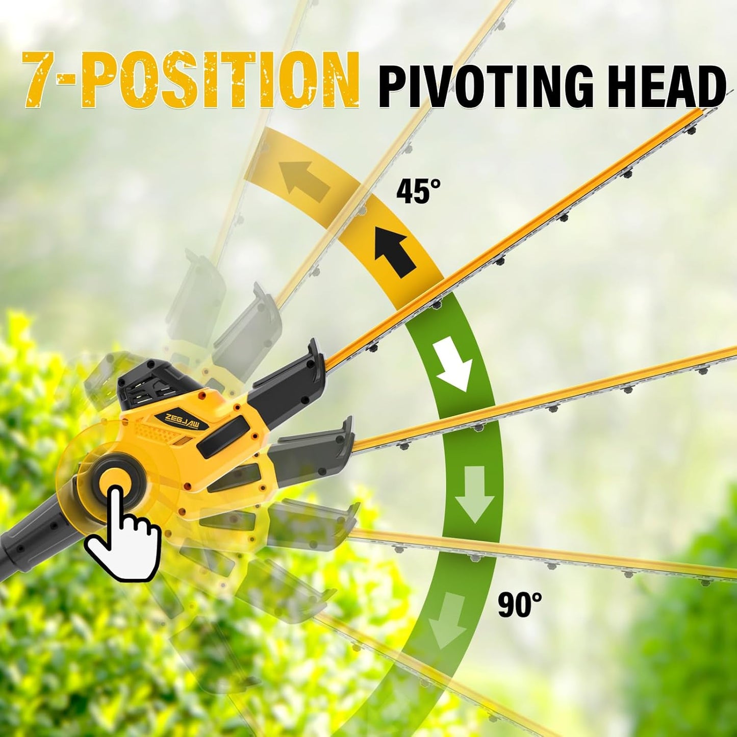 Pole Hedge Trimmer Cordless, 9-Feet Reach Power Hedge Trimmer with Extension Pole, MAX 20-inch, Multi-Angle, 2.0Ah Battery and Fast Charger Included (One Battery Pack)