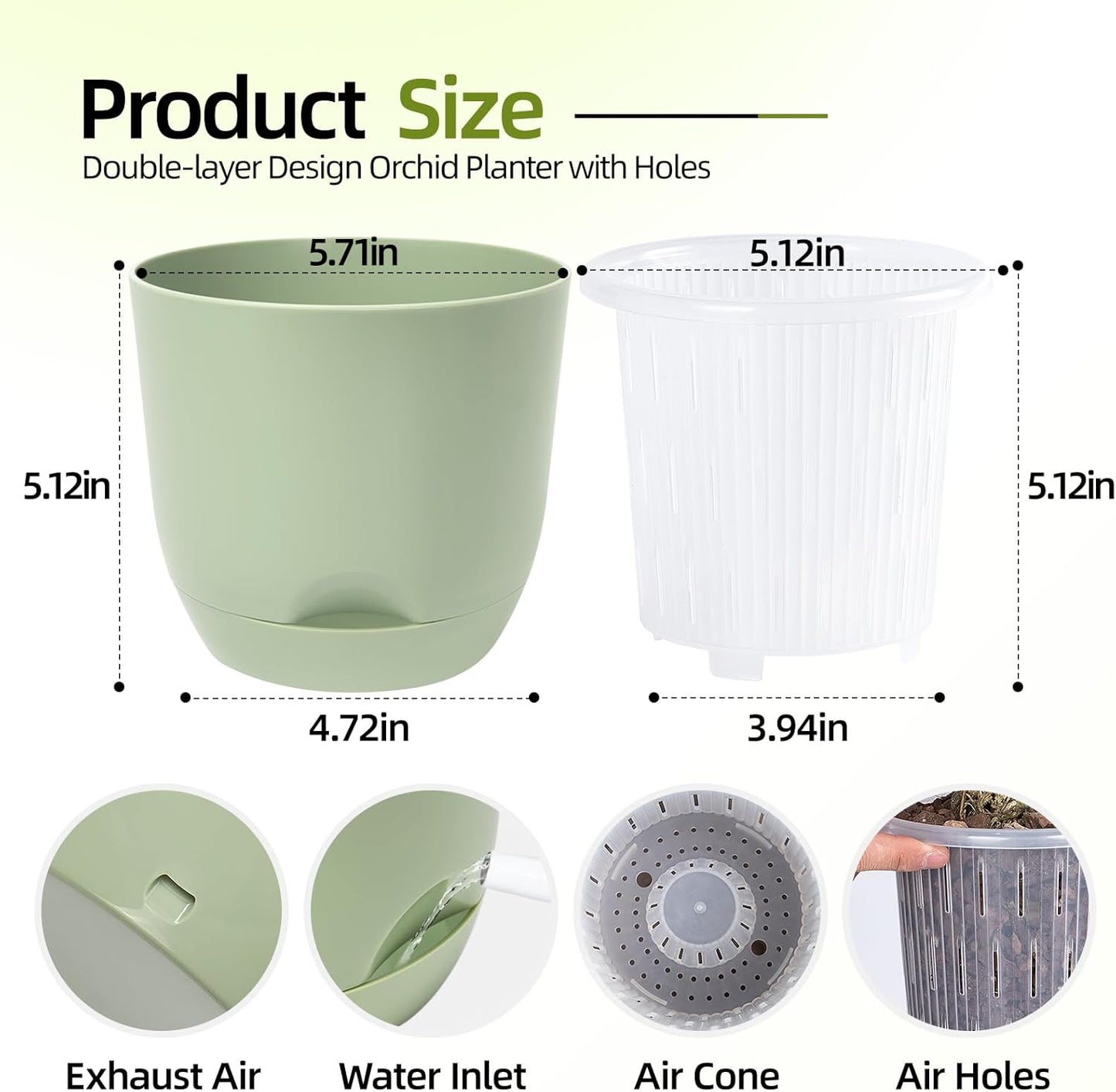 QCQHDU 2 Pack Orchid Pots with Holes for Repotting, Double-Layer and Self Watering Orchid Pot with Good Air Circulation