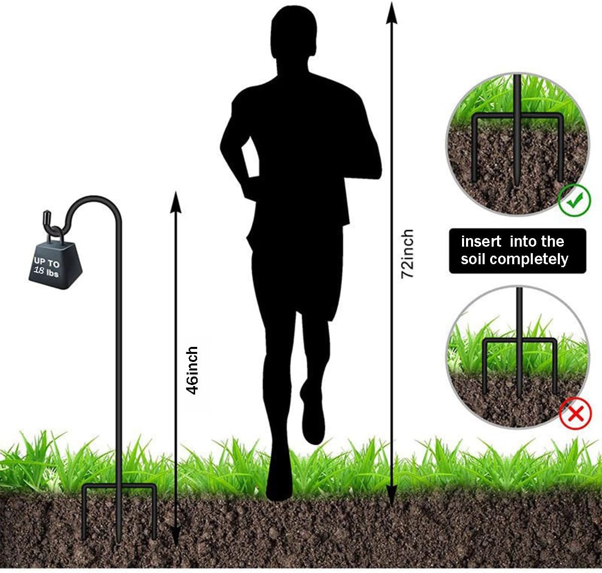 CMASTER Shepherd Hook for Outdoor, 1 Pack 76 Inch Bird Feeder Pole with 5 Prong Base Heavy Duty Adjustable Garden Hook for Hanging Plant, Hummingbird Feeder, Lantern(76 Inch)