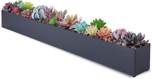 DR&Co Modern Grey Rectangle Planter Box, 16" Metal Planter Perfect for Succulent, Narrow Box for Table or Window Sill, Rectangular Stainless Steel Long