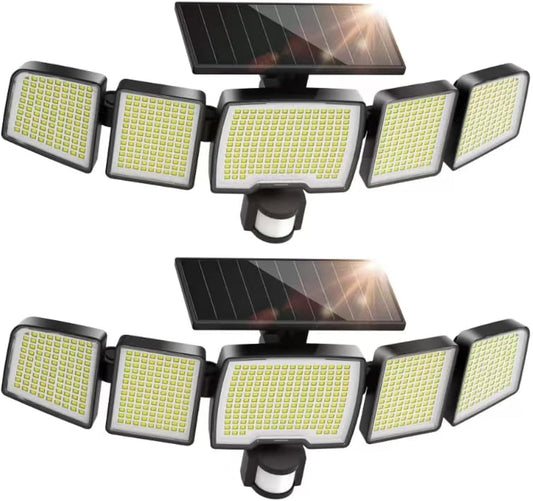 UME Solar Outdoor Lights 620 LED 4500LM, IP65 Waterproof Motion Sensor Outdoor Lights, 5 Heads Solar Security Flood Light 270 Wide Lighting Angle with 3 Modes for Garden Patio Yard - 2 Pack