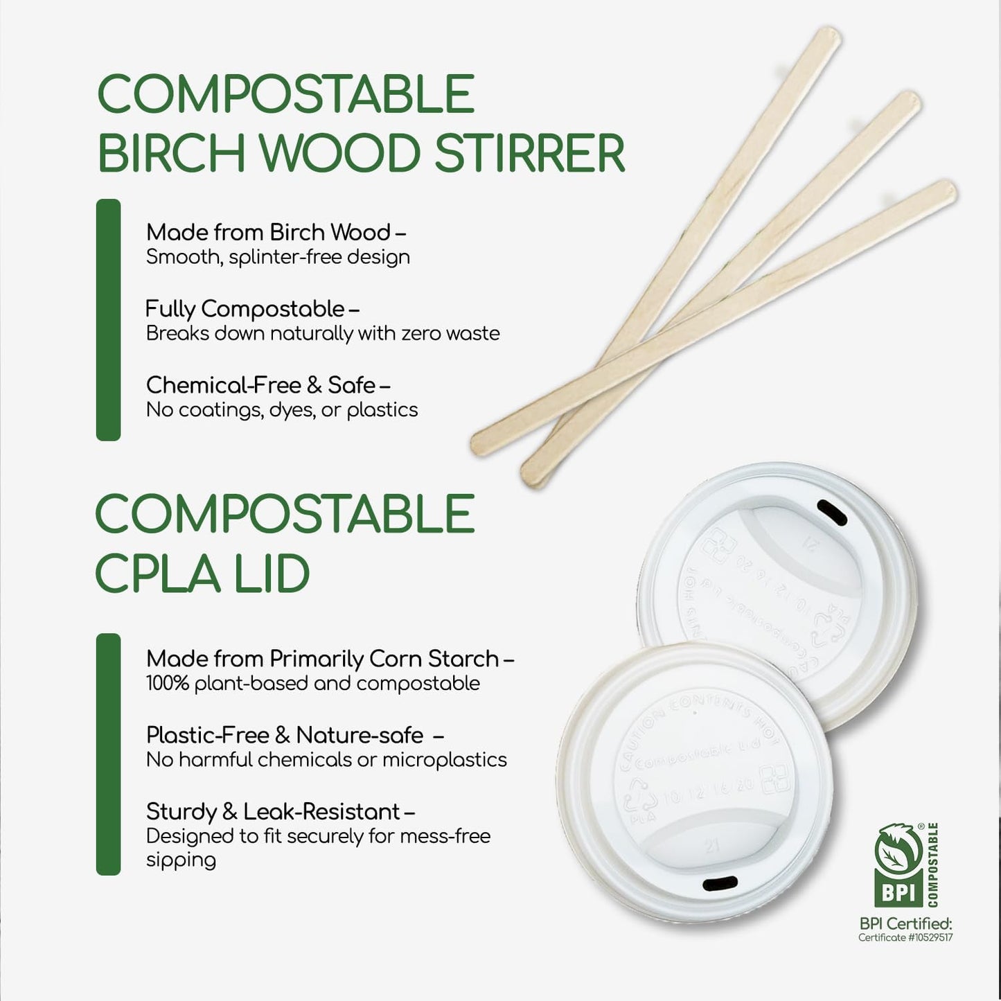 Living Balance Certified Compostable Coffee Cups with Lids 16 oz – 75 Pack Cups with Stirrers & Integrated Sleeves | Leak Proof, BPA-Free & CPLA Certified Plant-based | To-Go cup for Hot & Cold Drinks