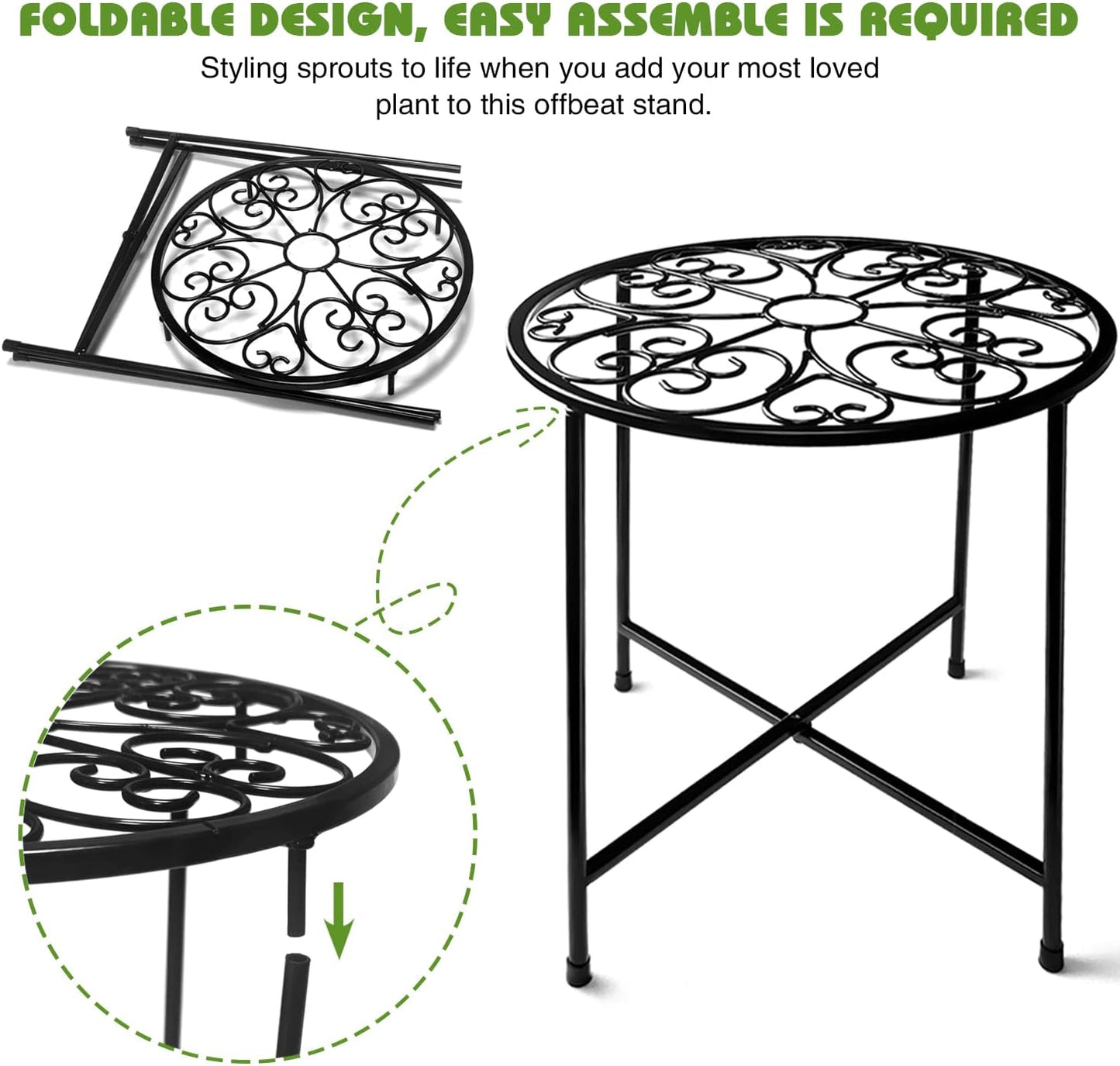 Plant Stand Indoor Outdoor, 15" Tall Flower Pot Stand, Round Metal Corner Plant Stand for Flower Pot, Rustproof Flower Plant Holder for Home, Garden, Patio, Plant Lovers, Housewarming (Set of 1)