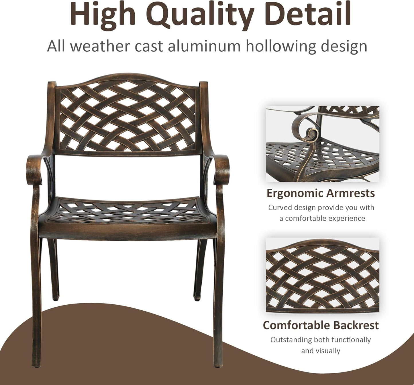 5 Piece Cast Aluminum Outdoor Dining Set, Outdoor Table and Chairs Set of 4, Patio Dining Set with 4 Chairs and 42" Round Table, Patio Conversation Set with 1.97" Umbrella Hole