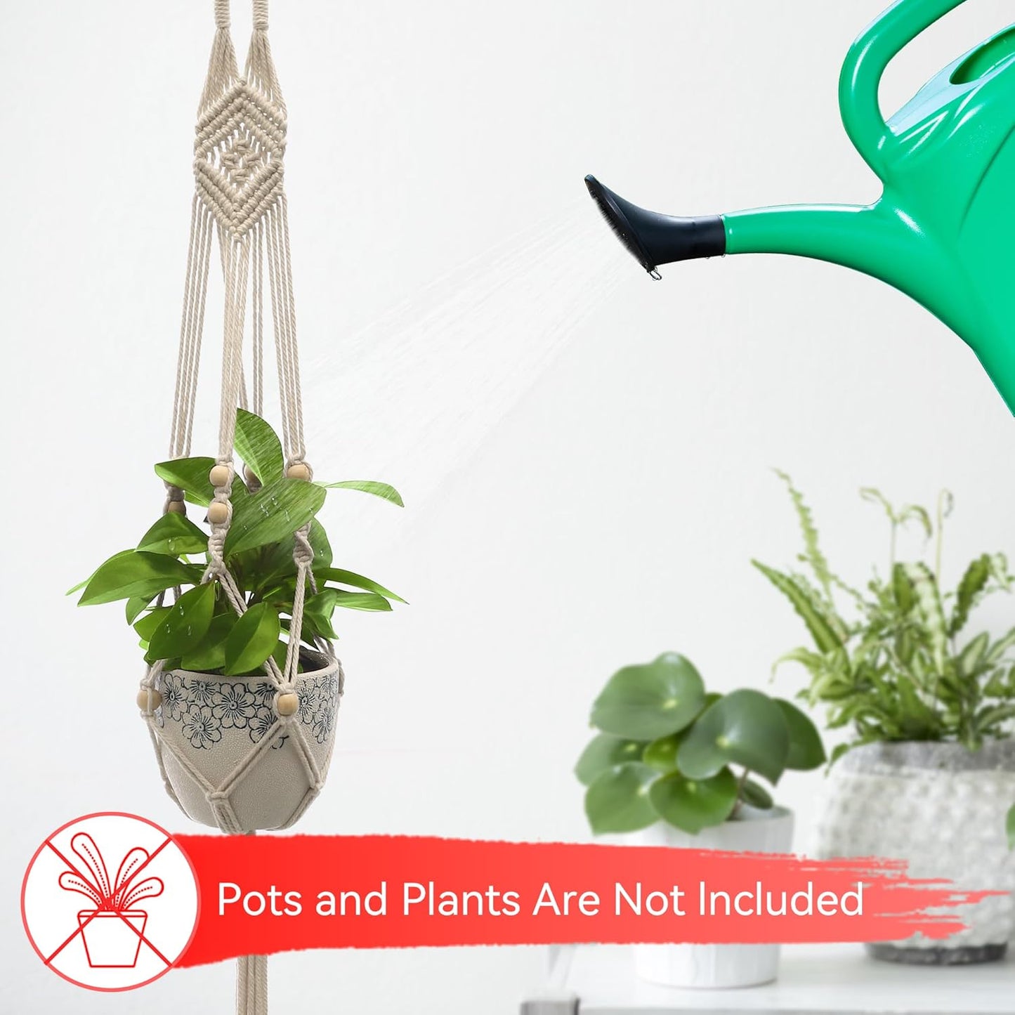 USLAI Macrame Plant Hanger Indoor Outdoor, Up to 4-15 inch Pot, Heavy 20lb Planters, Extra Long Strong Hanging Planter Basket, Boho Home Decor, 41 Inch, Ivory, Set of 2 (POTS NOT Included)